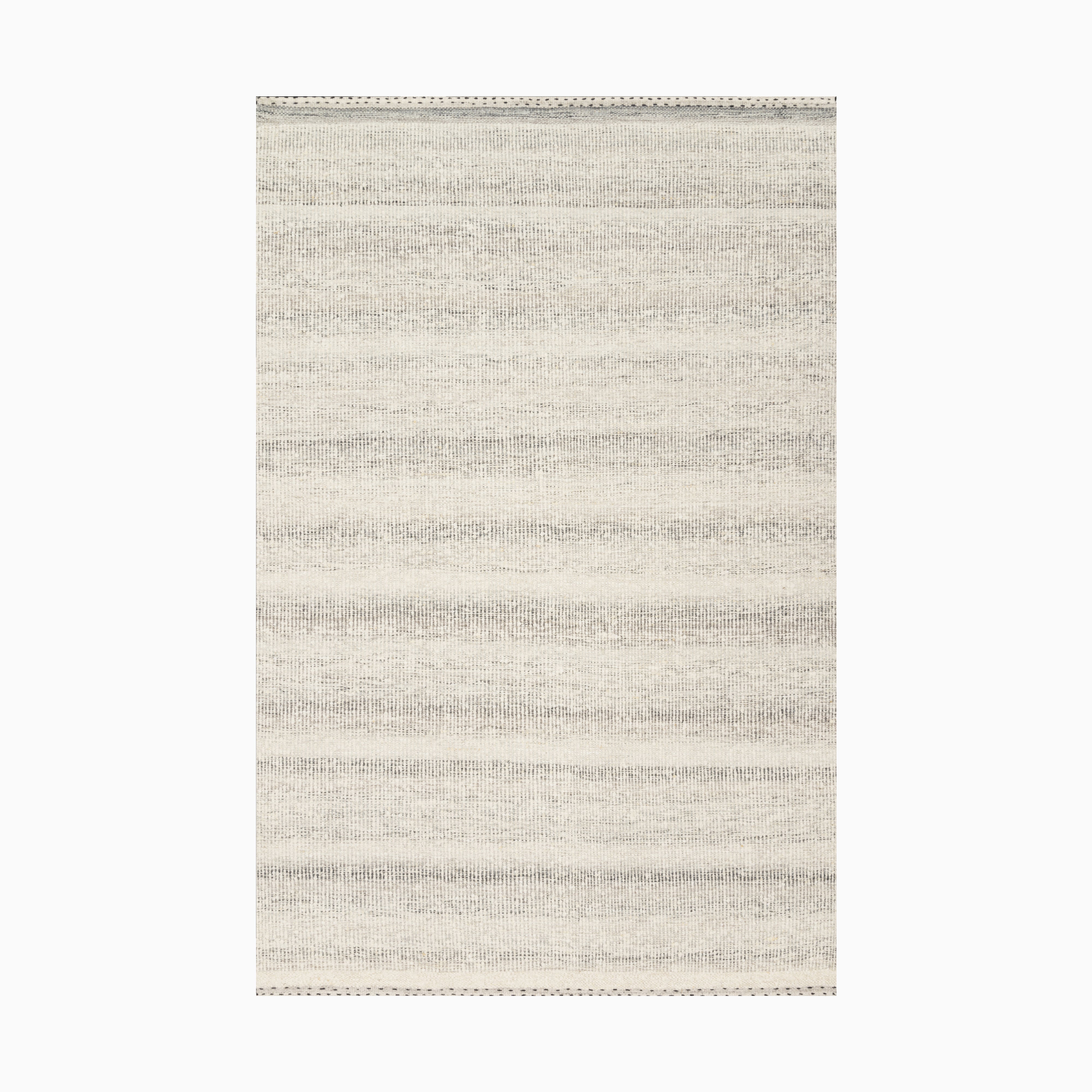 Light beige handwoven rug made of wool, cotton, and polyester with soft horizontal striations, mimicking the texture of woven fabric for a subtle, organic look.