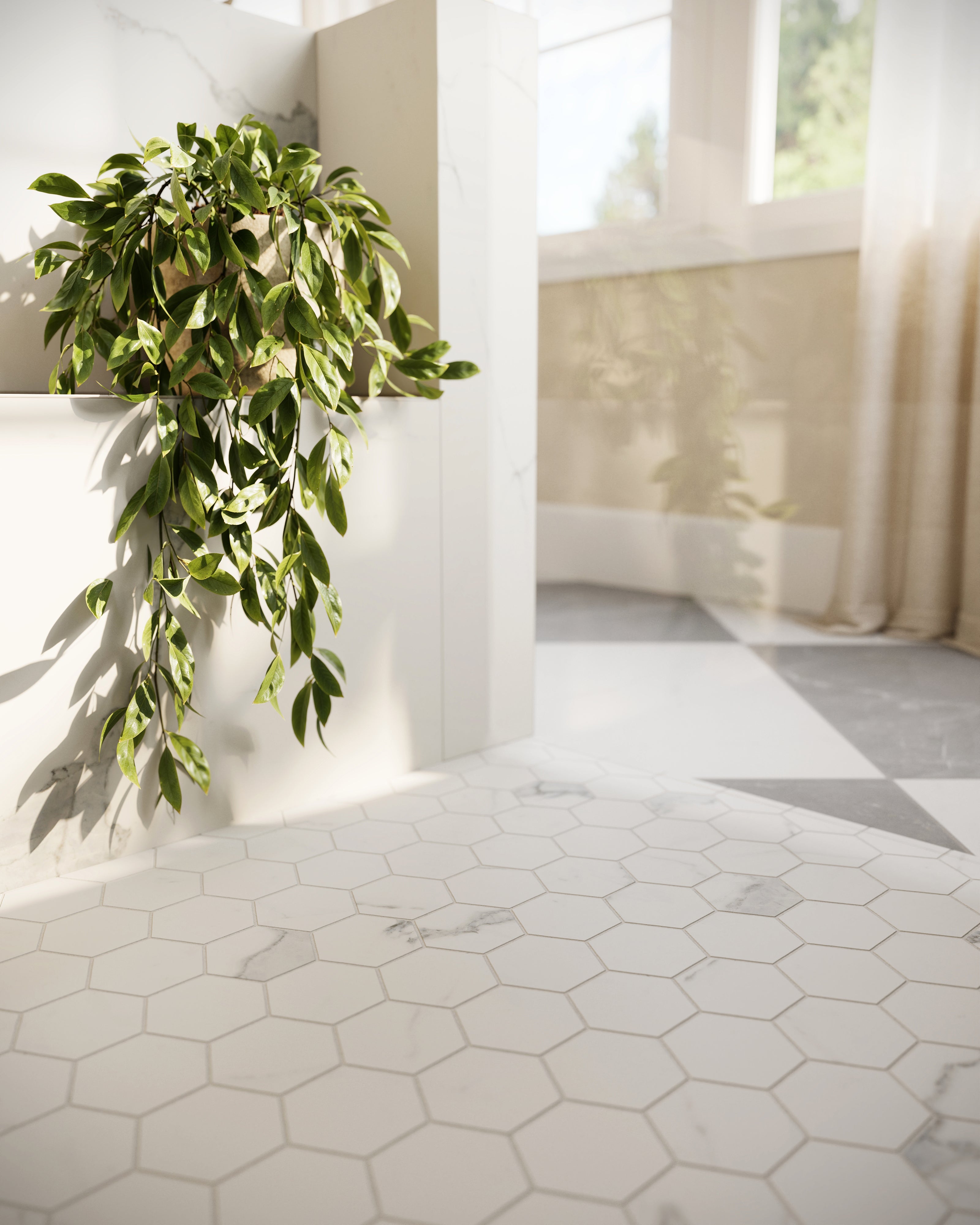 Leona 3x3 Matte Porcelain Hexagon Mosaic Tile in Calacatta