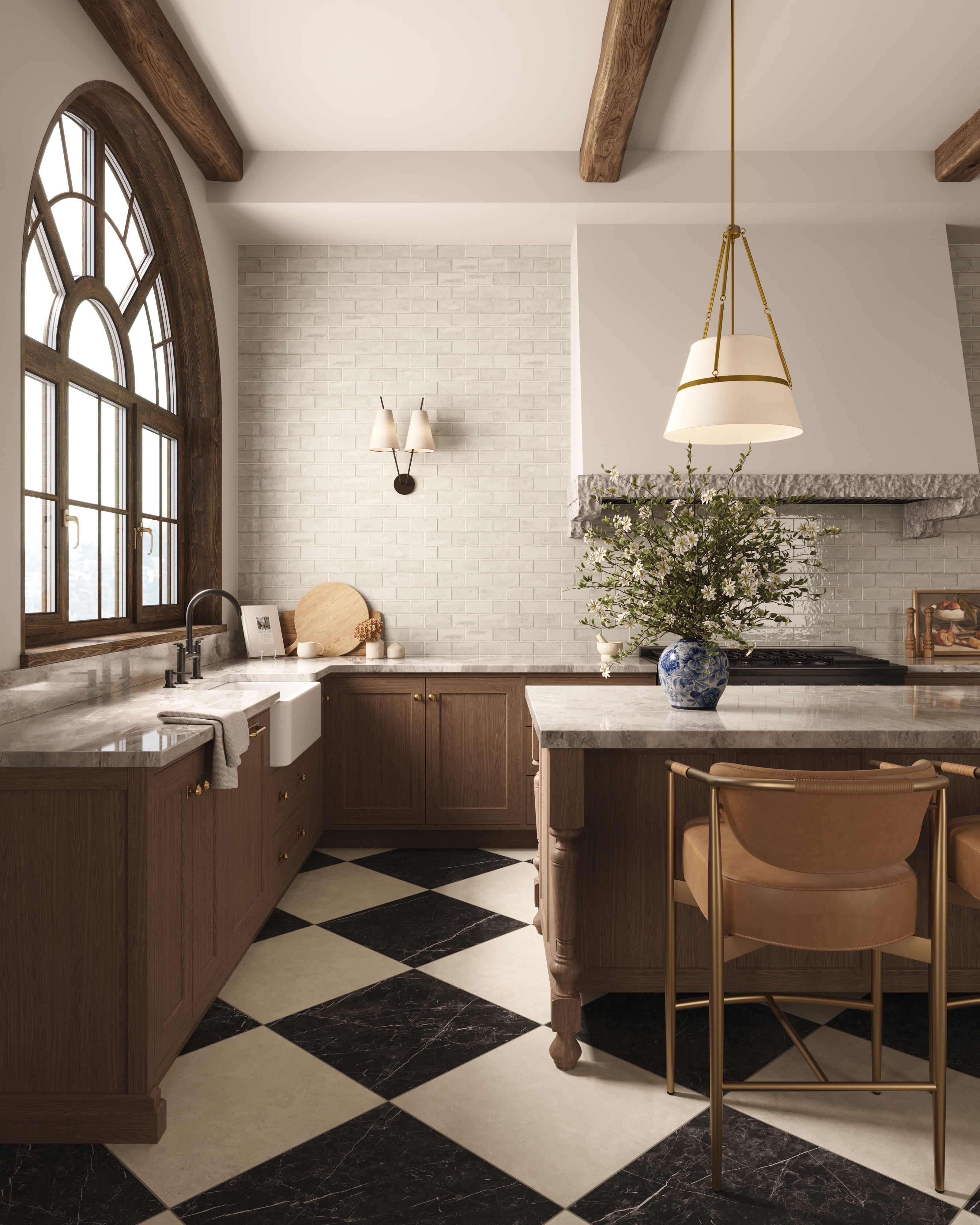 Leona 24x24 Checkerboard Matte Porcelain Tile in Marfil and Nero Marquina