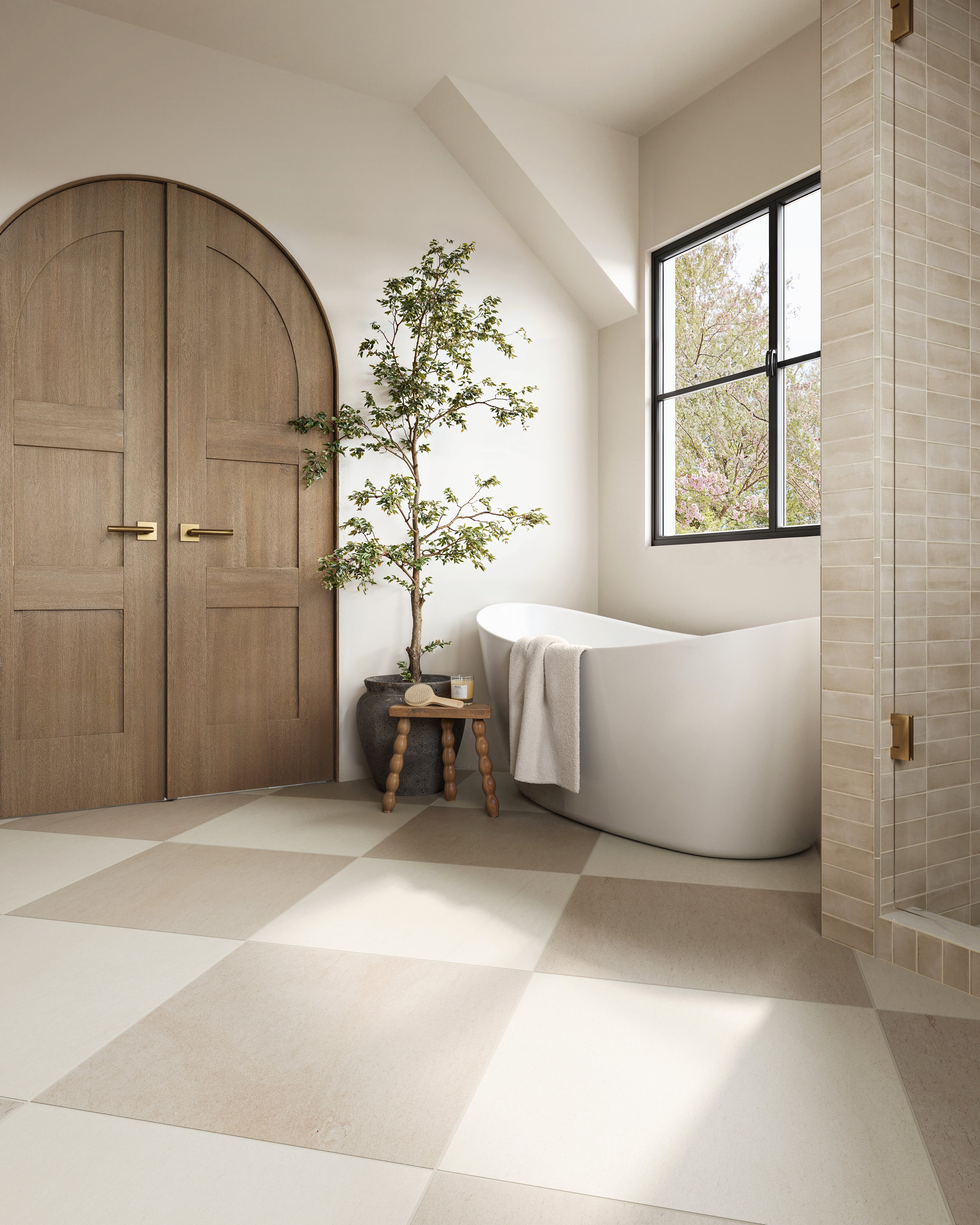 Brody 24x24 Checkerboard Matte Porcelain Tile in Sand and Dune