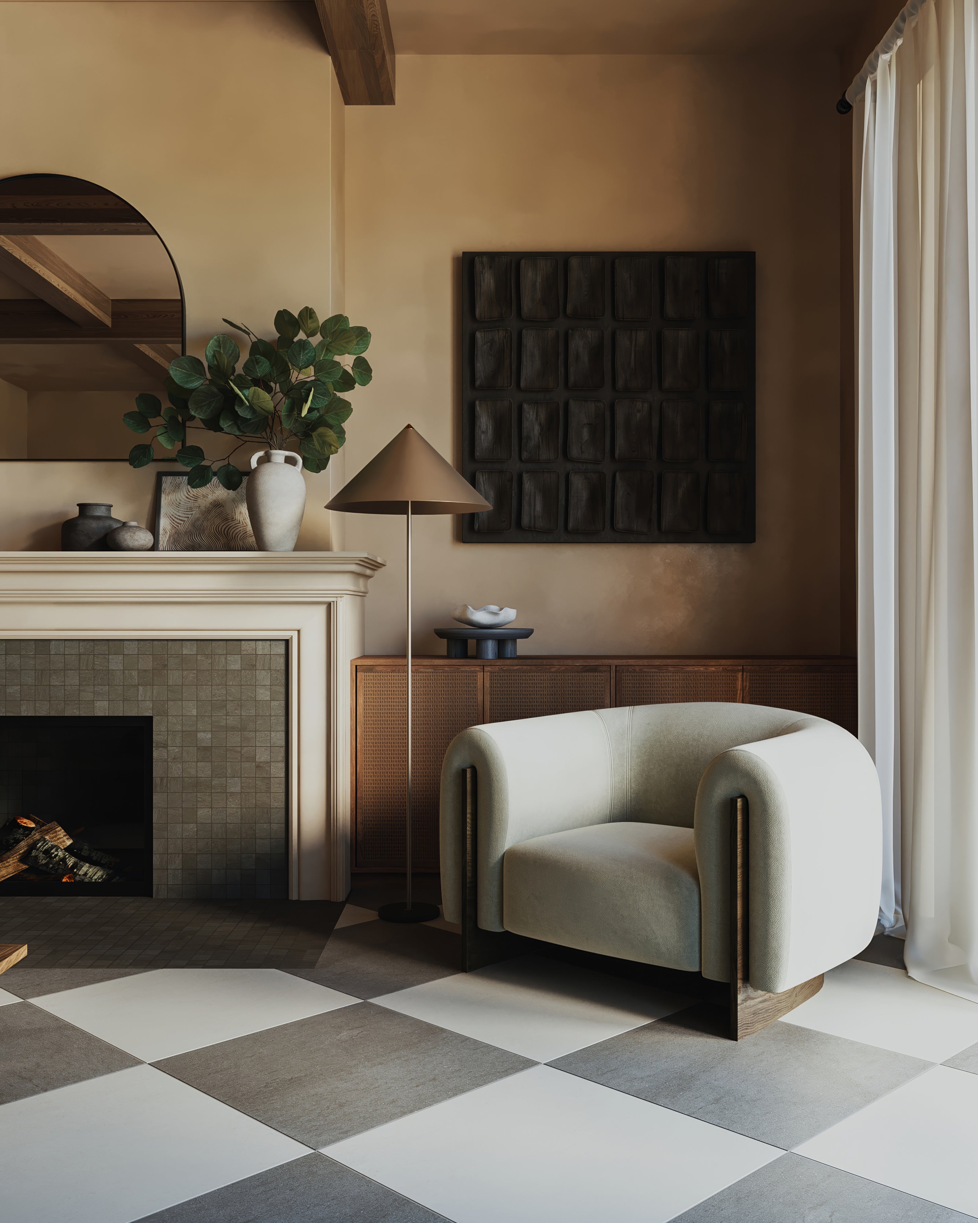 Brody 24x24 Checkerboard Matte Porcelain Tile in Sand and Smoke