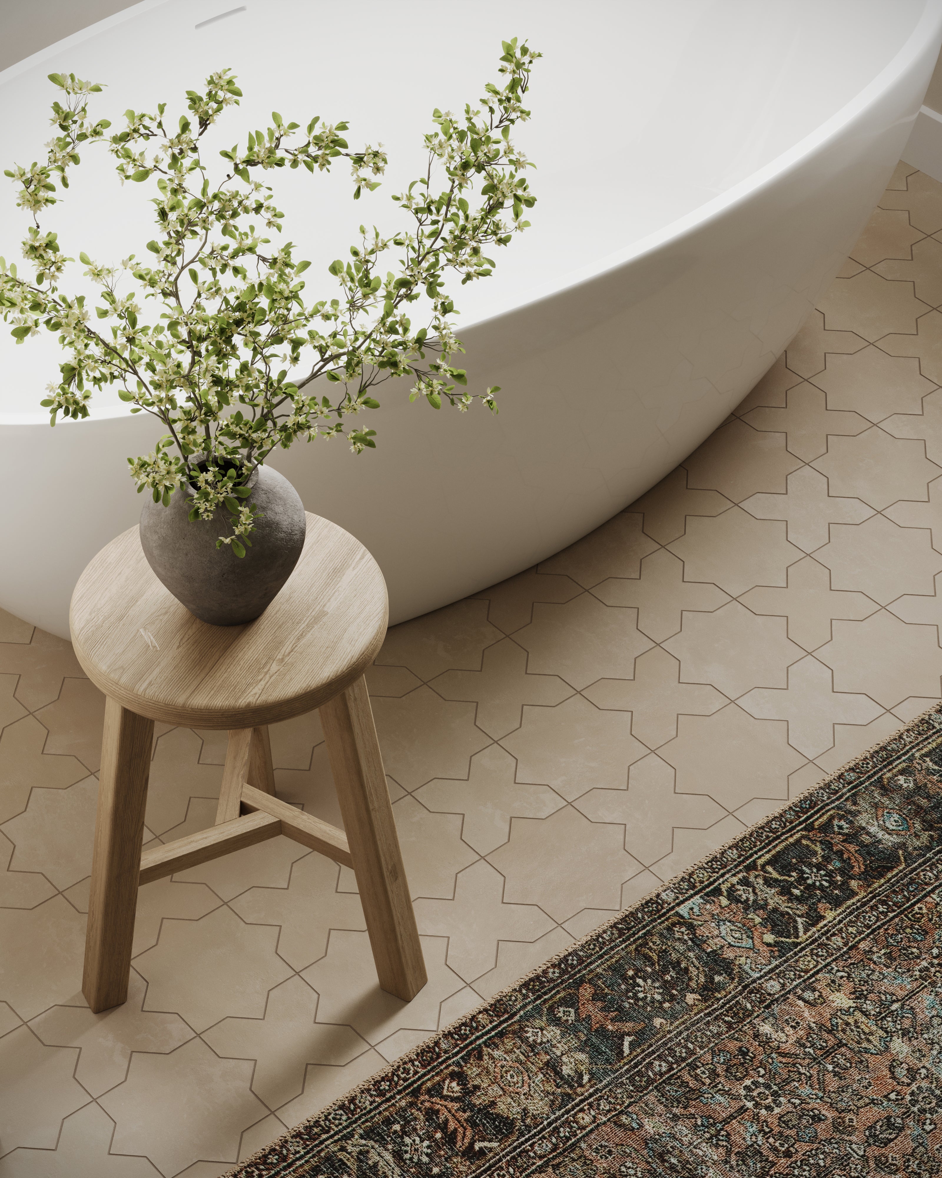 Isabel 11x11 Matte Porcelain Tile Star in Bone and Cross in Bone