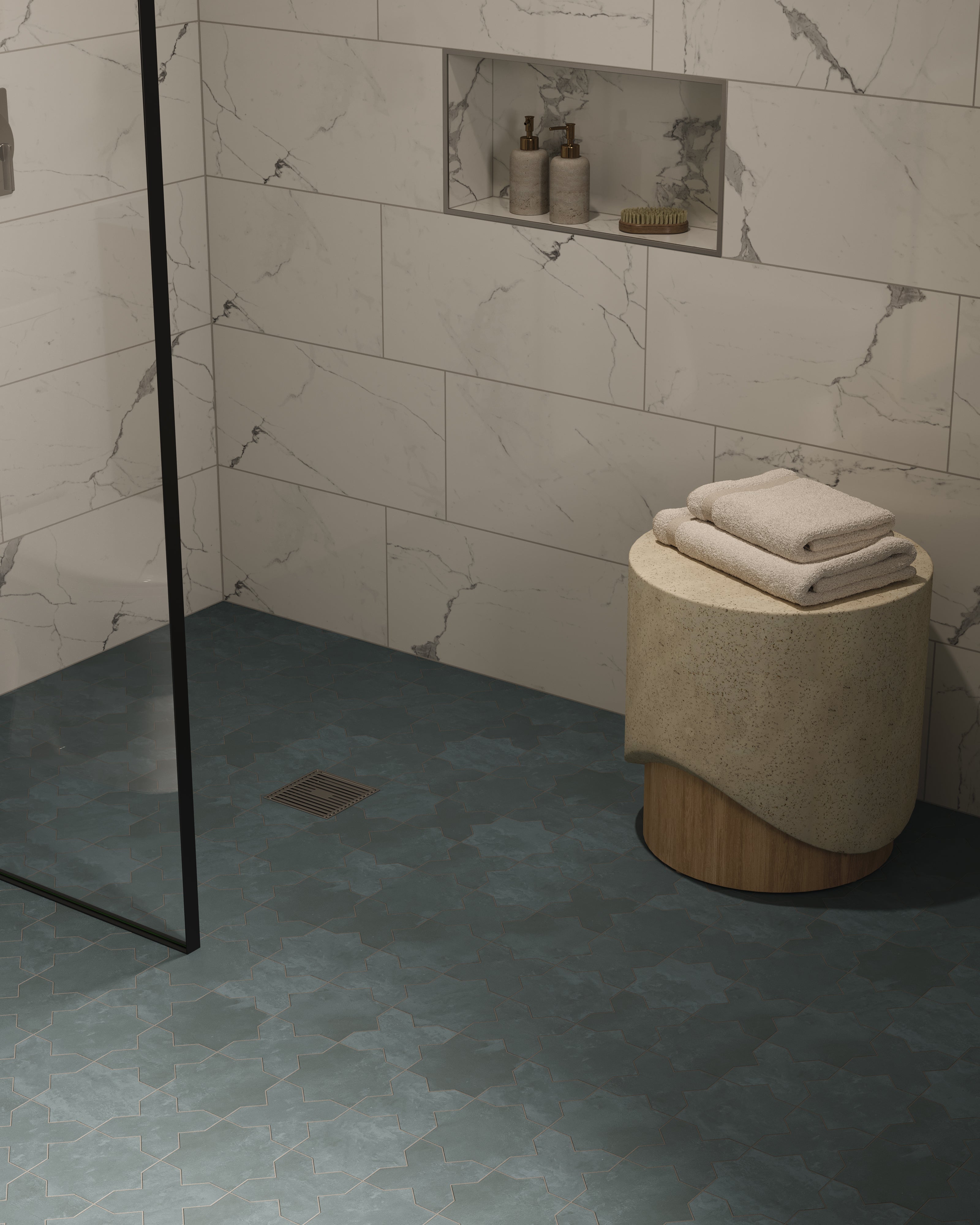 Isabel 11x11 Matte Porcelain Tile Star in Slate and Cross in Slate