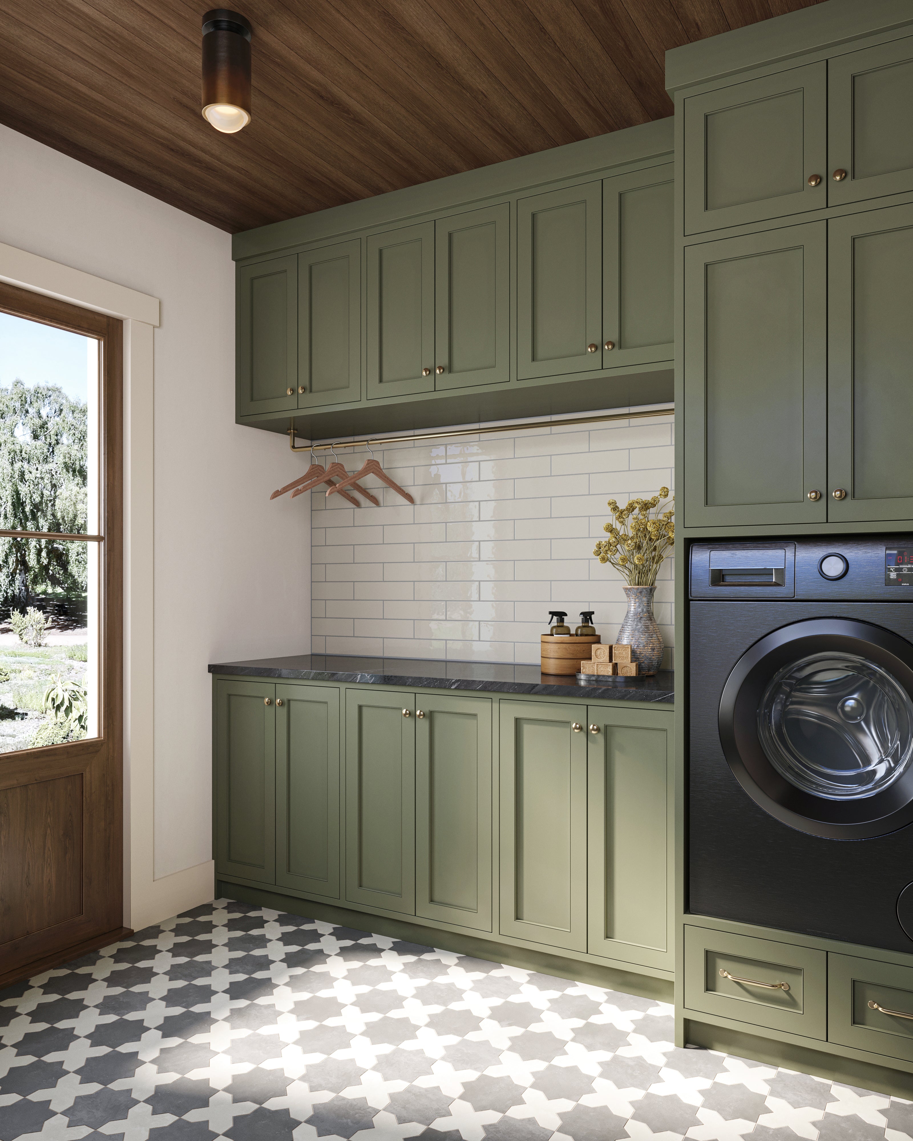 Isabel 11x11 Matte Porcelain Tile Star in Charcoal and Cross in Dove