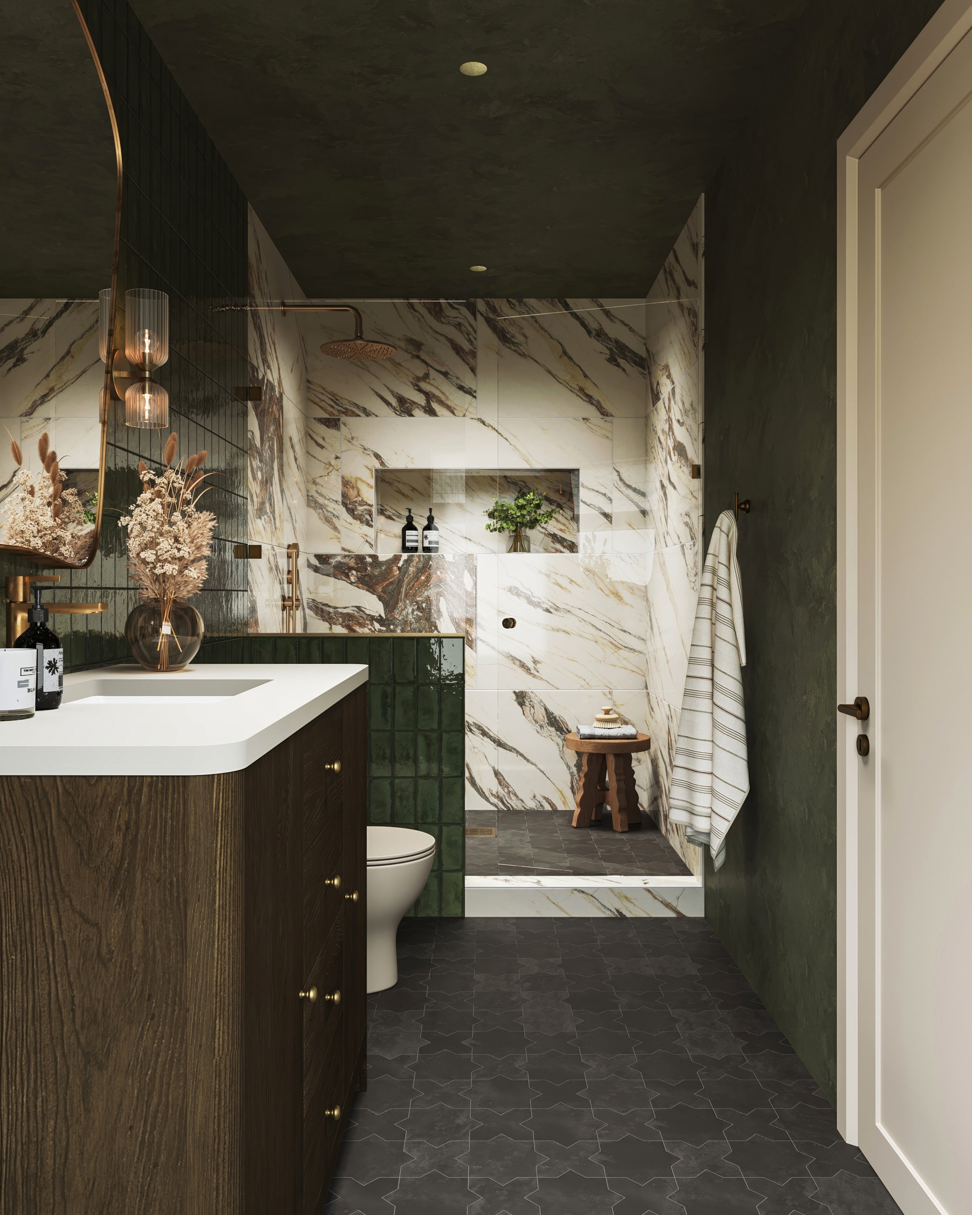 Isabel 11x11 Matte Porcelain Tile Star in Charcoal and Cross in Charcoal