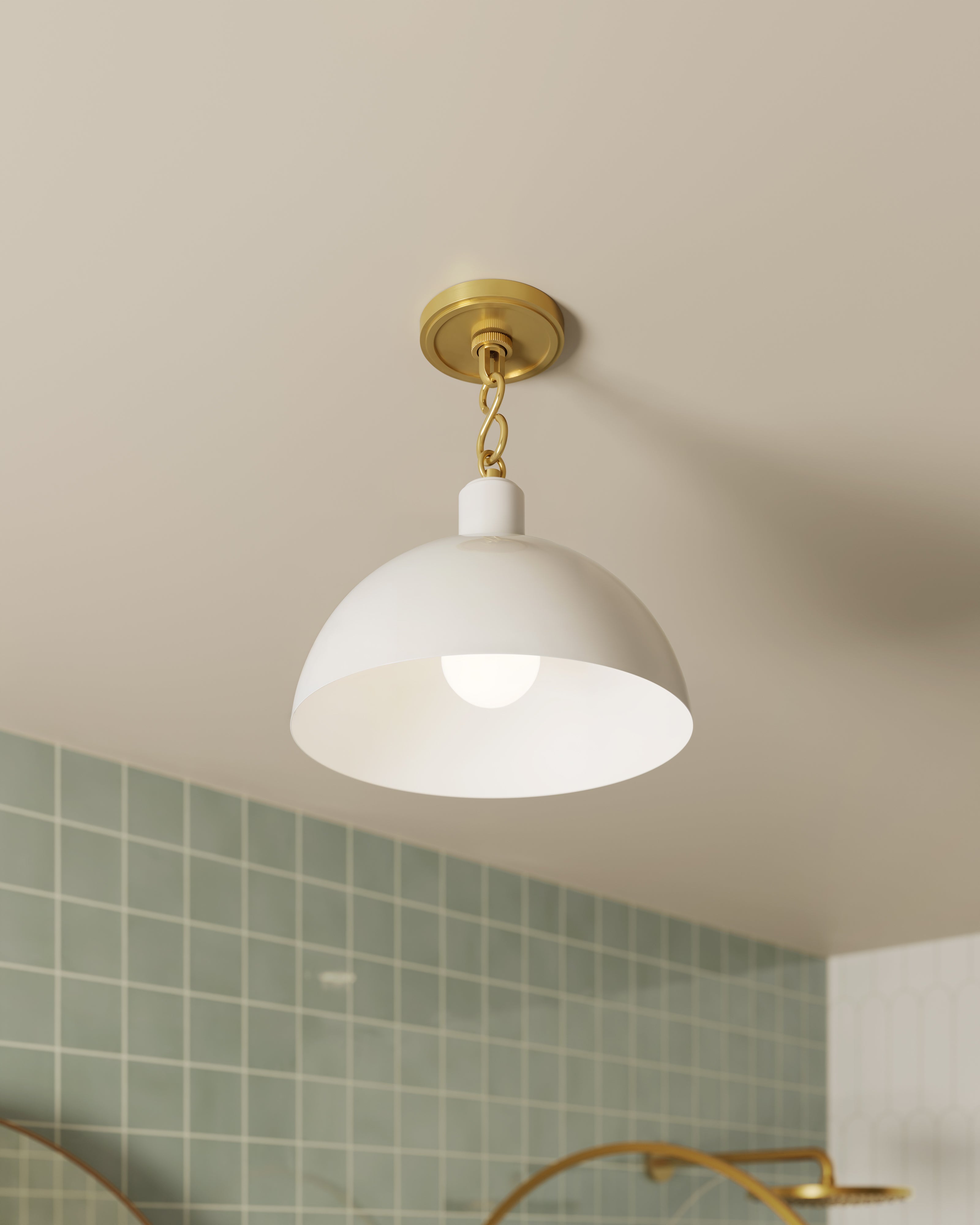 Halsey 13" Pendant in White & Aged Brass