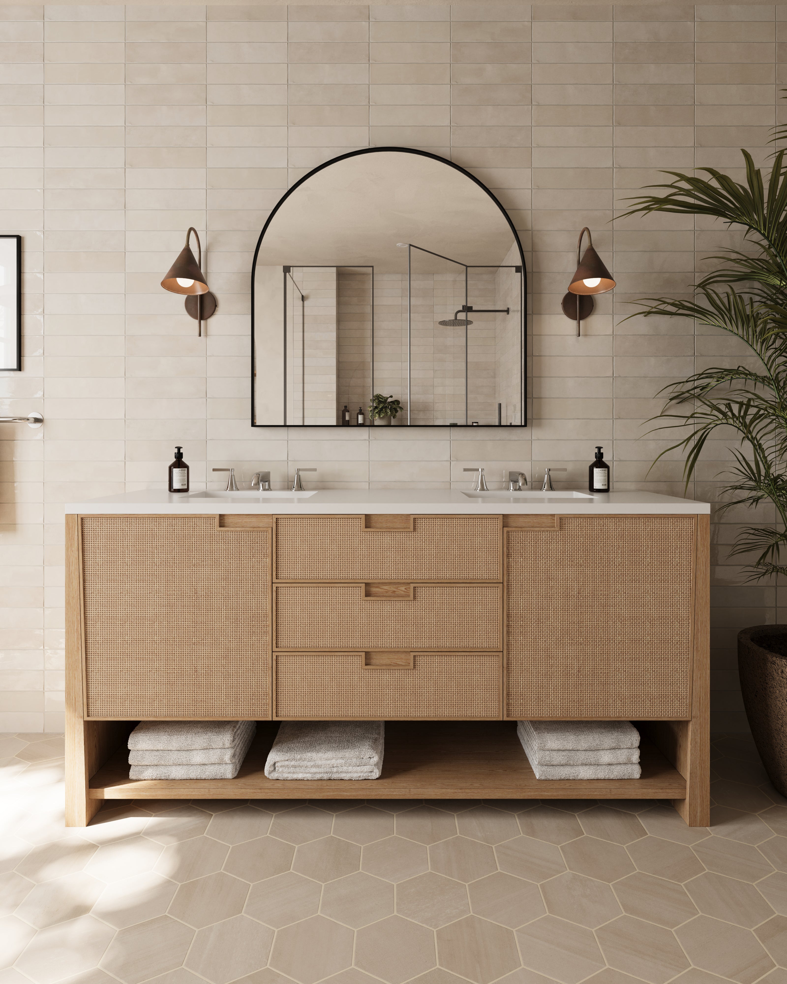 Delilah 72" Double Vanity in Seaside Oak with 3 cm White Zeus Quartz Top