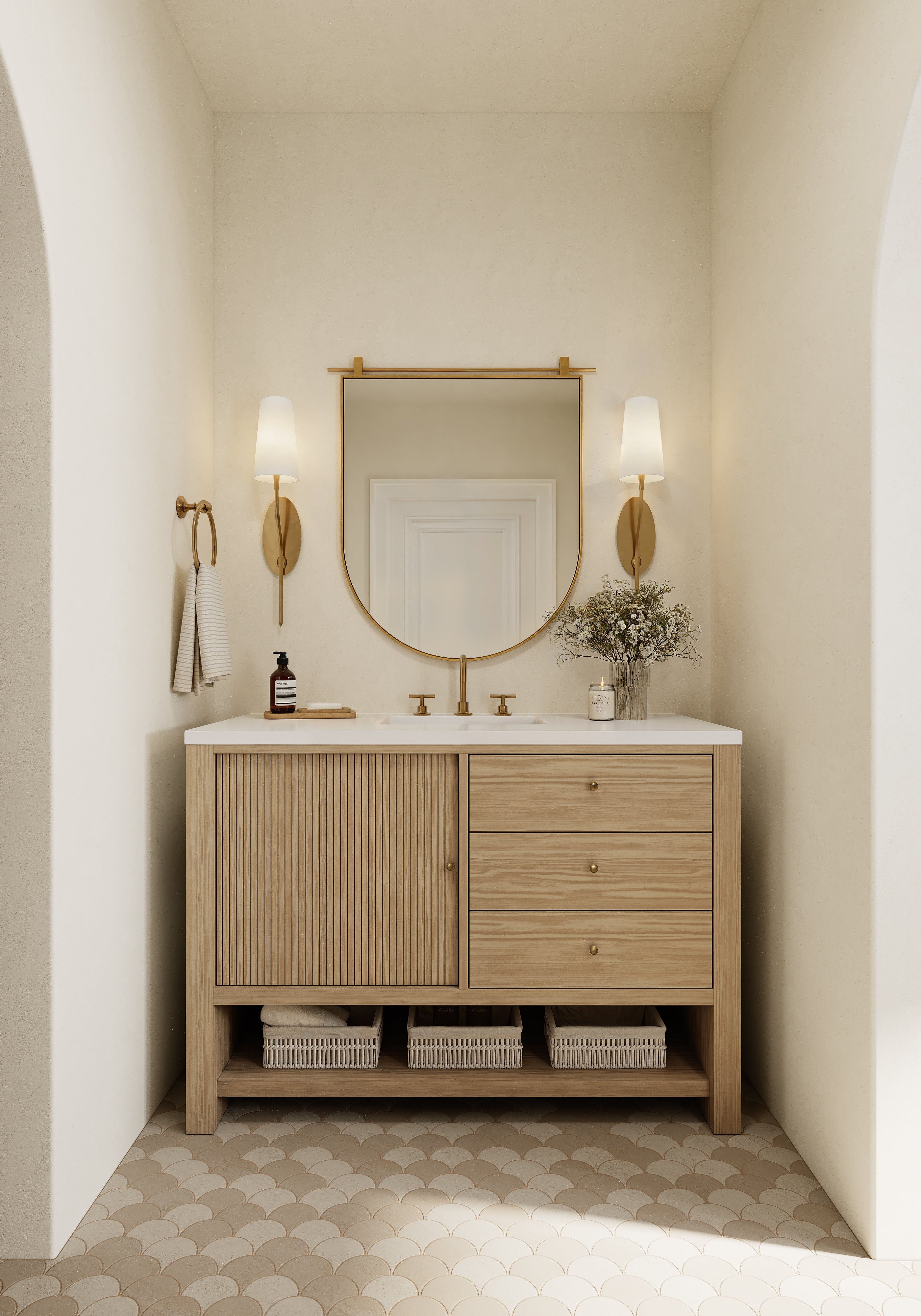 Holly 48" Single Vanity in Sunwashed Oak with 3 cm White Zeus Quartz Top