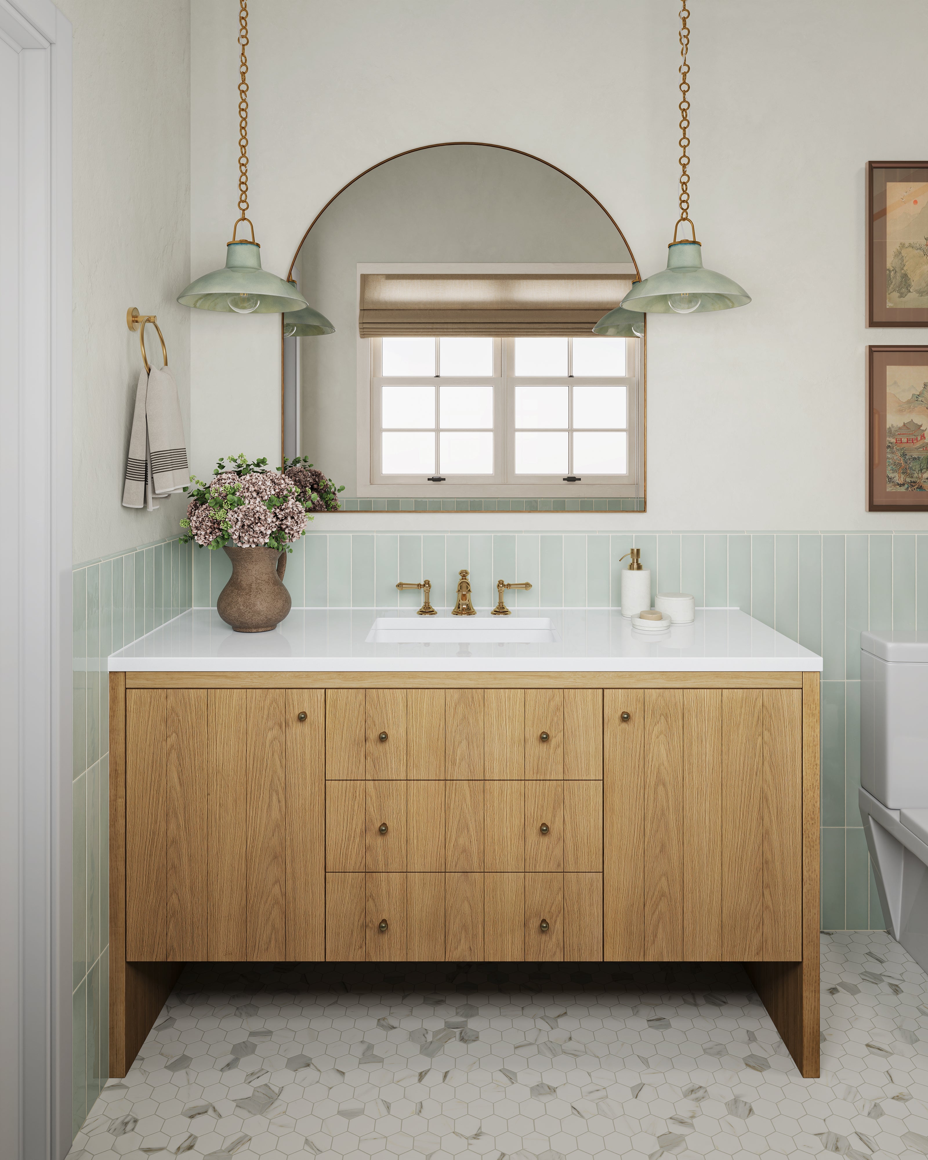 Gabriella 60" Single Vanity in Light Natural Oak with 3 cm White Zeus Quartz Top