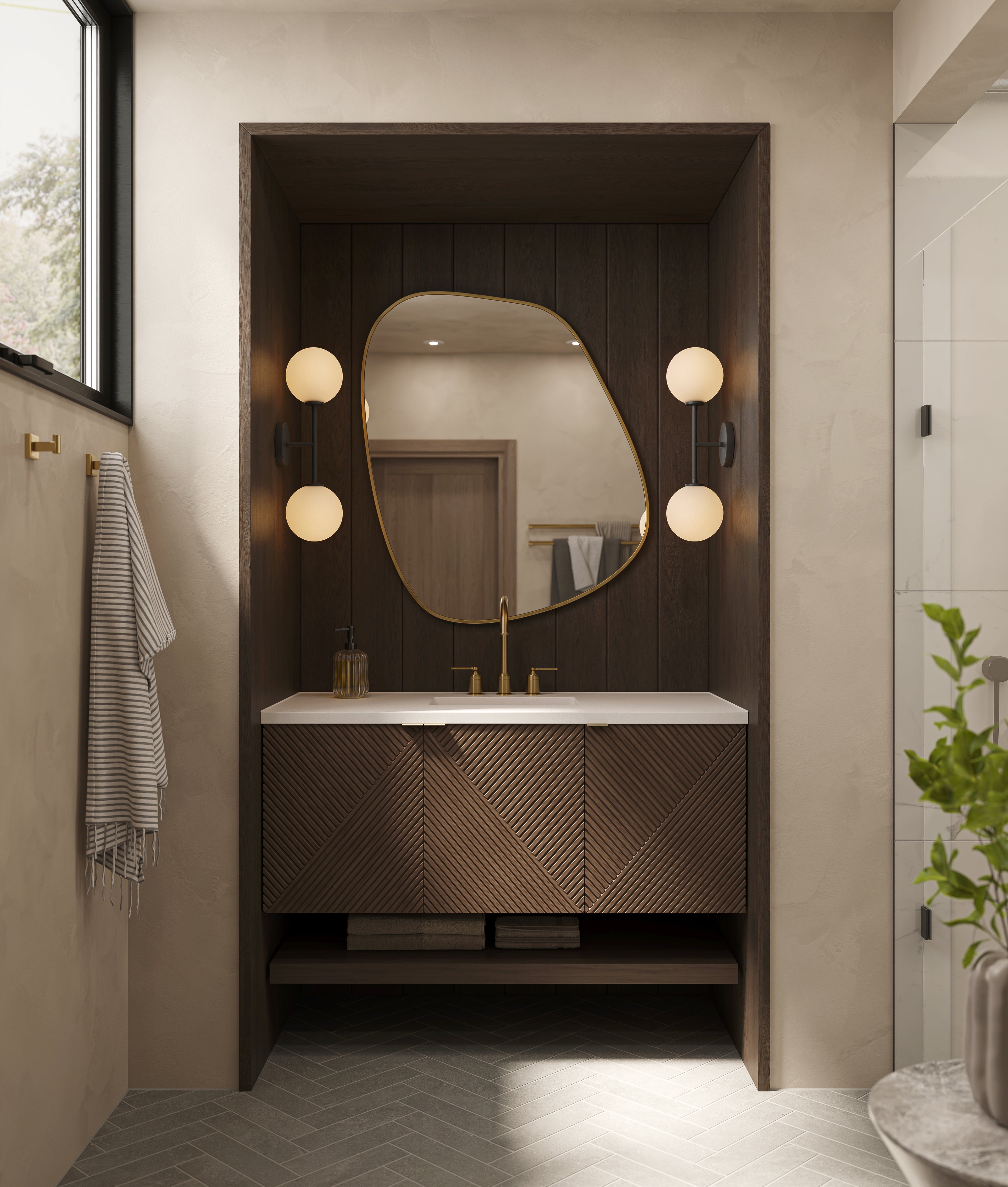 Royce 48" Single Vanity in Chestnut with 3 cm White Zeus Quartz Top