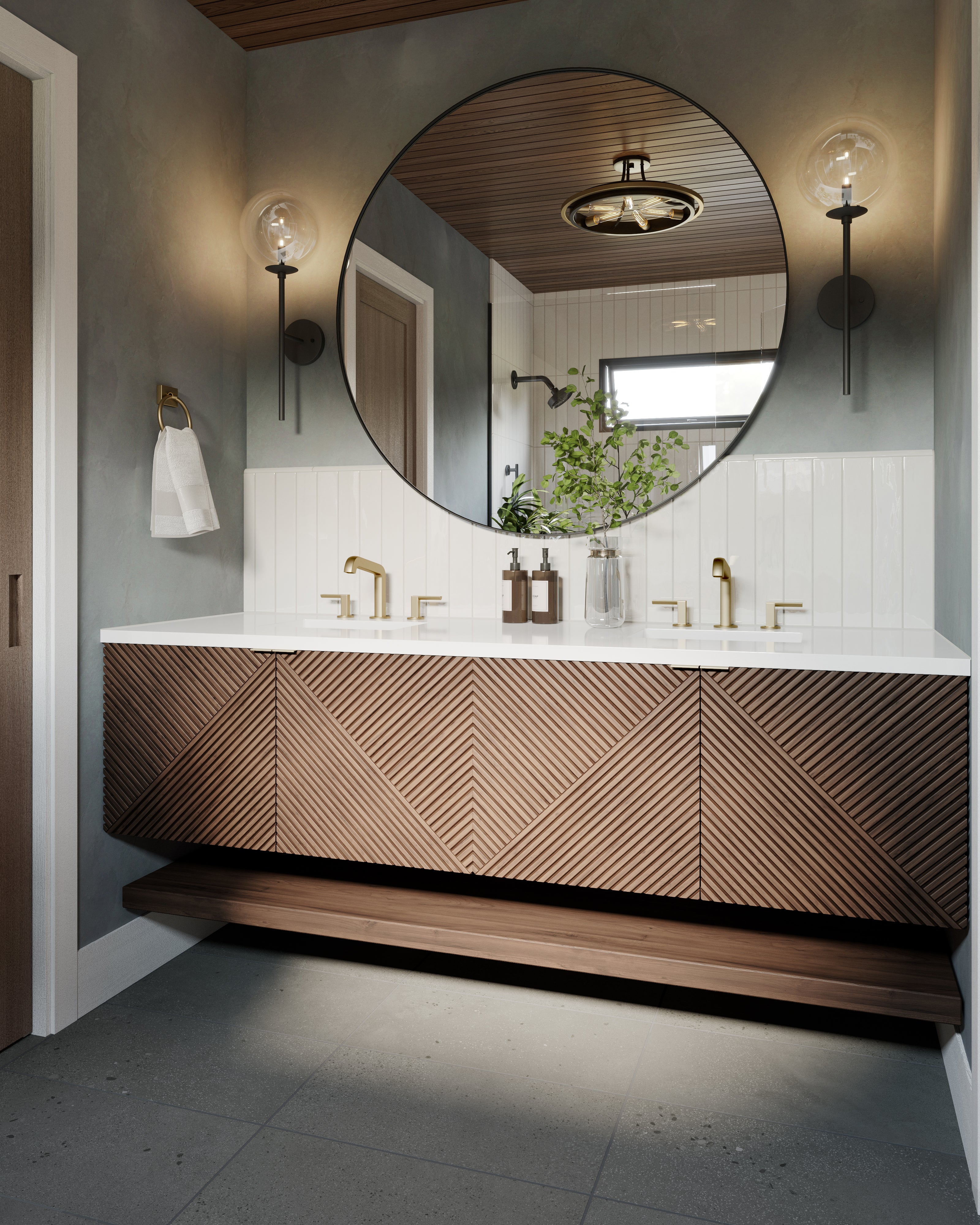 Royce 72" Double Vanity in Chestnut with 3 cm White Zeus Quartz Top