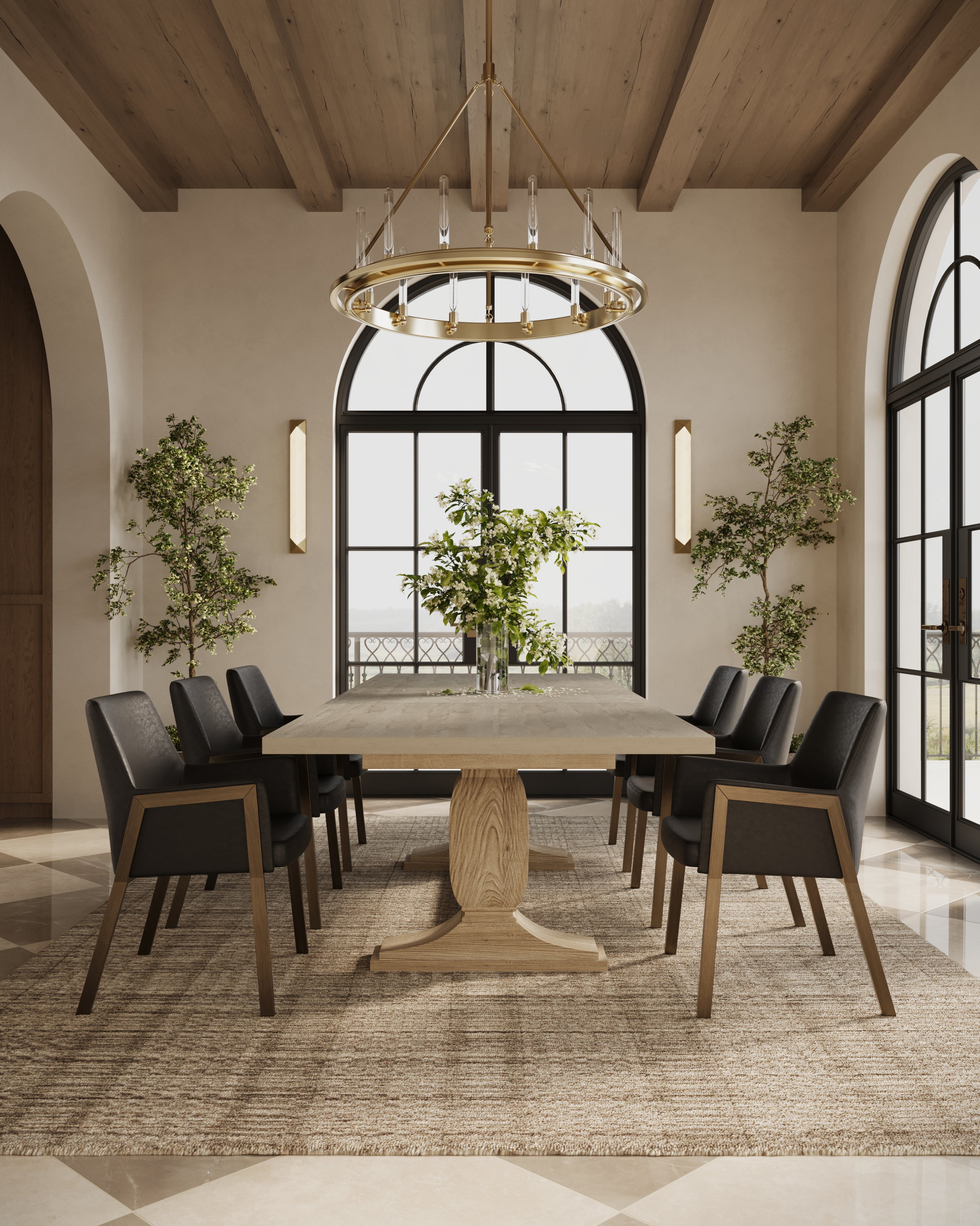 Leona 24x24 Checkerboard Polished Porcelain Tile in Marfil and Amani Bronze