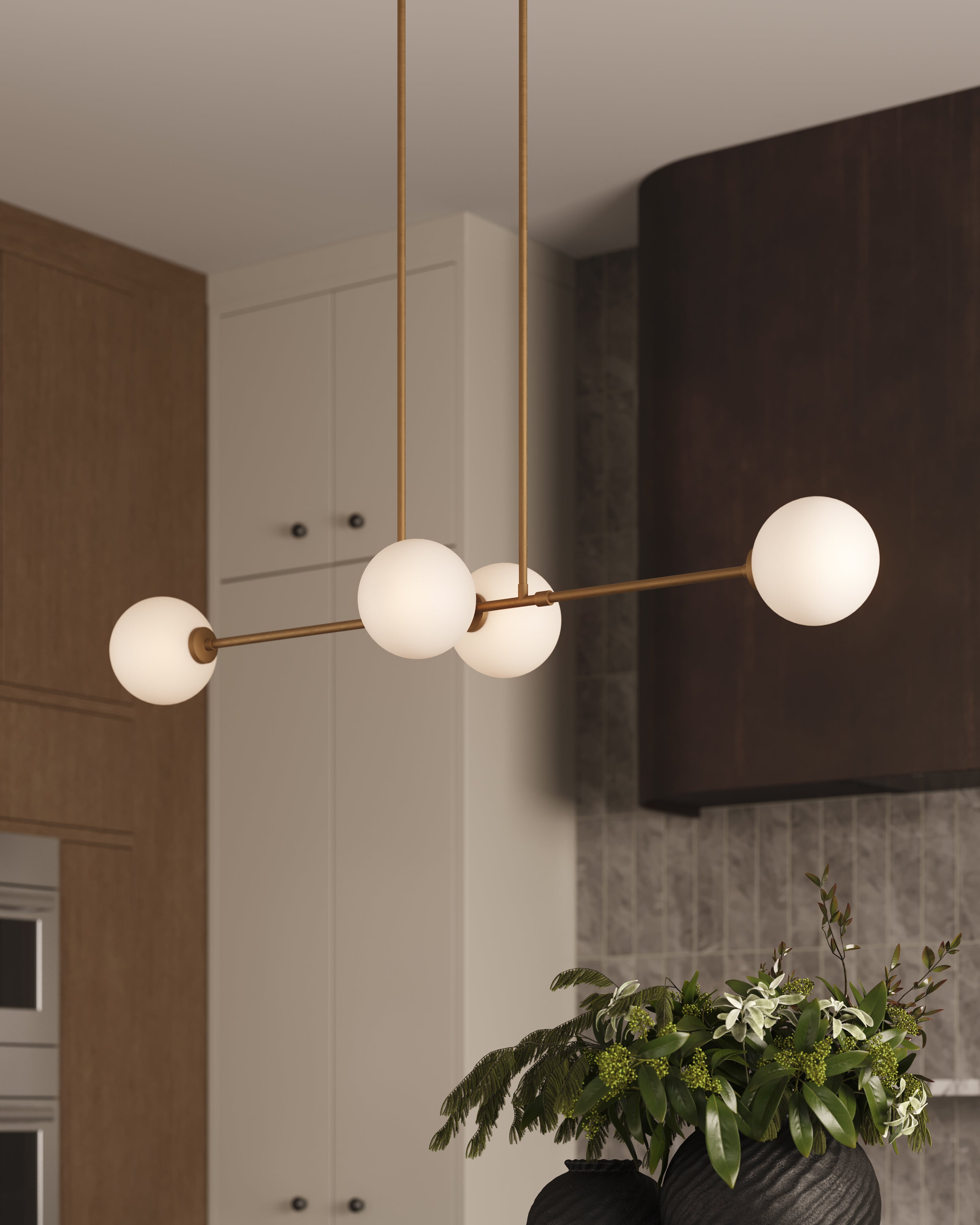 Hailey 48" 4 Lights Linear Pendant in Aged Gold/Opal Matte Glass