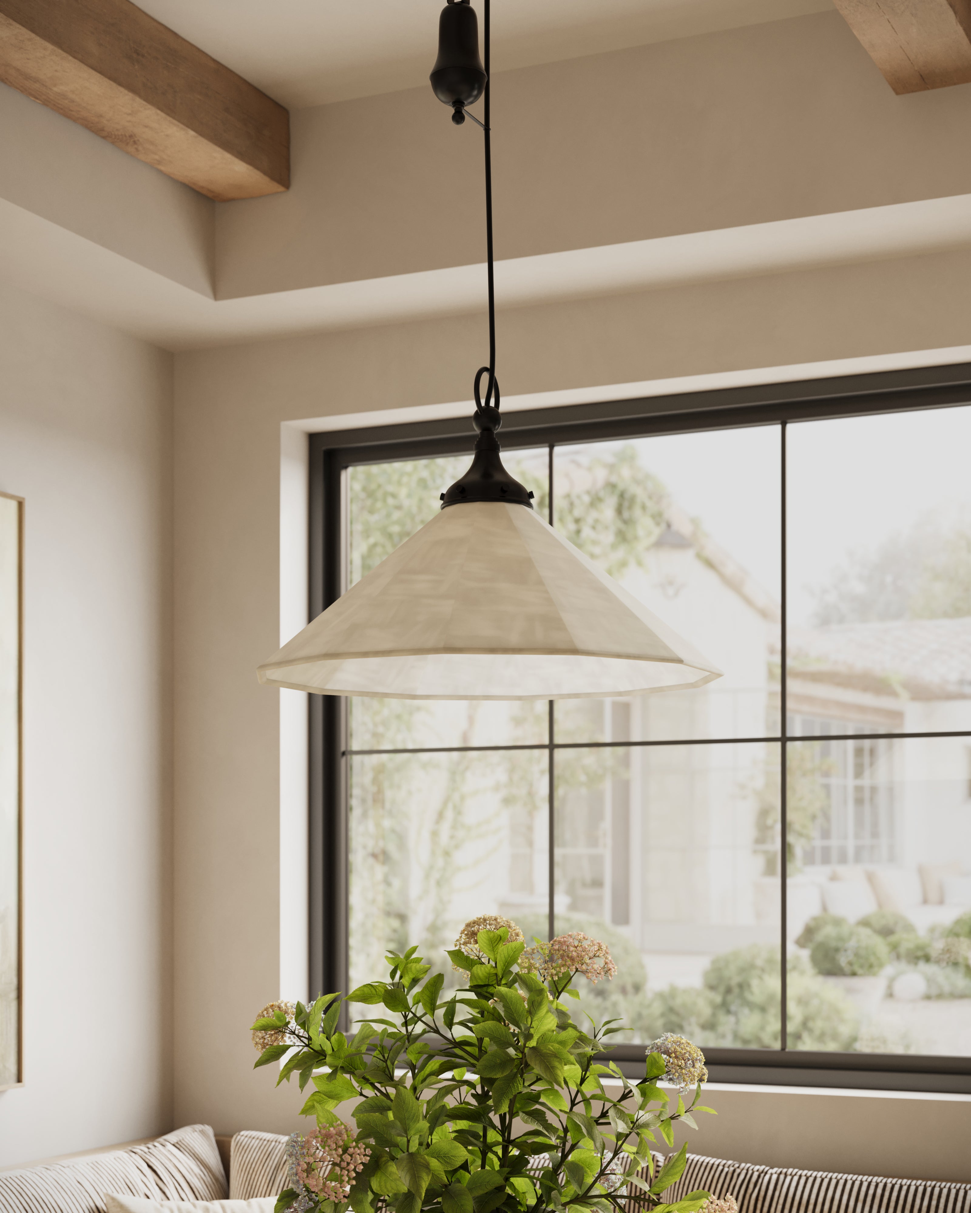 Jill 20" Socket Pendant in Matte Black/White Linen