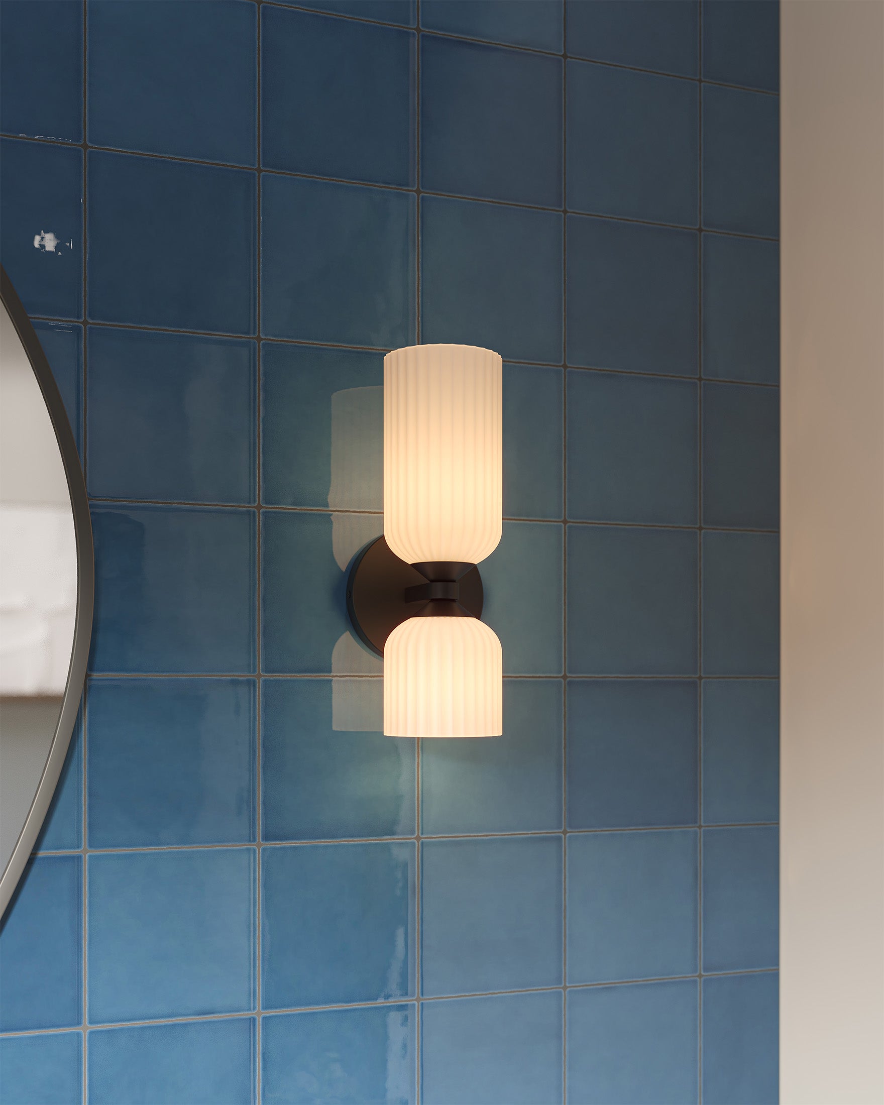 Madison 12" Socket Wall/Vanity Light in Matte Black/Glossy Ribbed Opal Glass