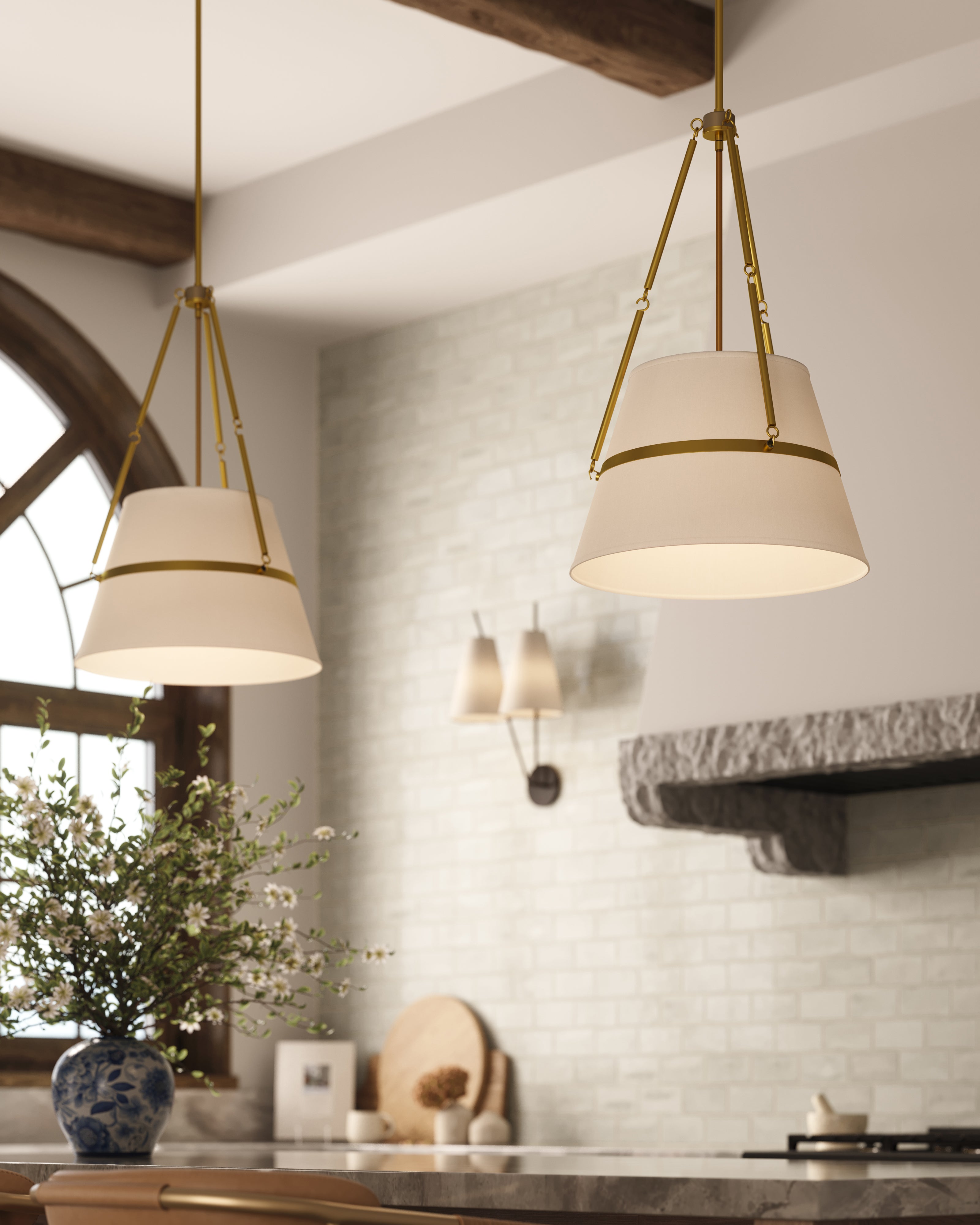 Matthew 18" 1 Light Pendant in Aged Gold/White Linen