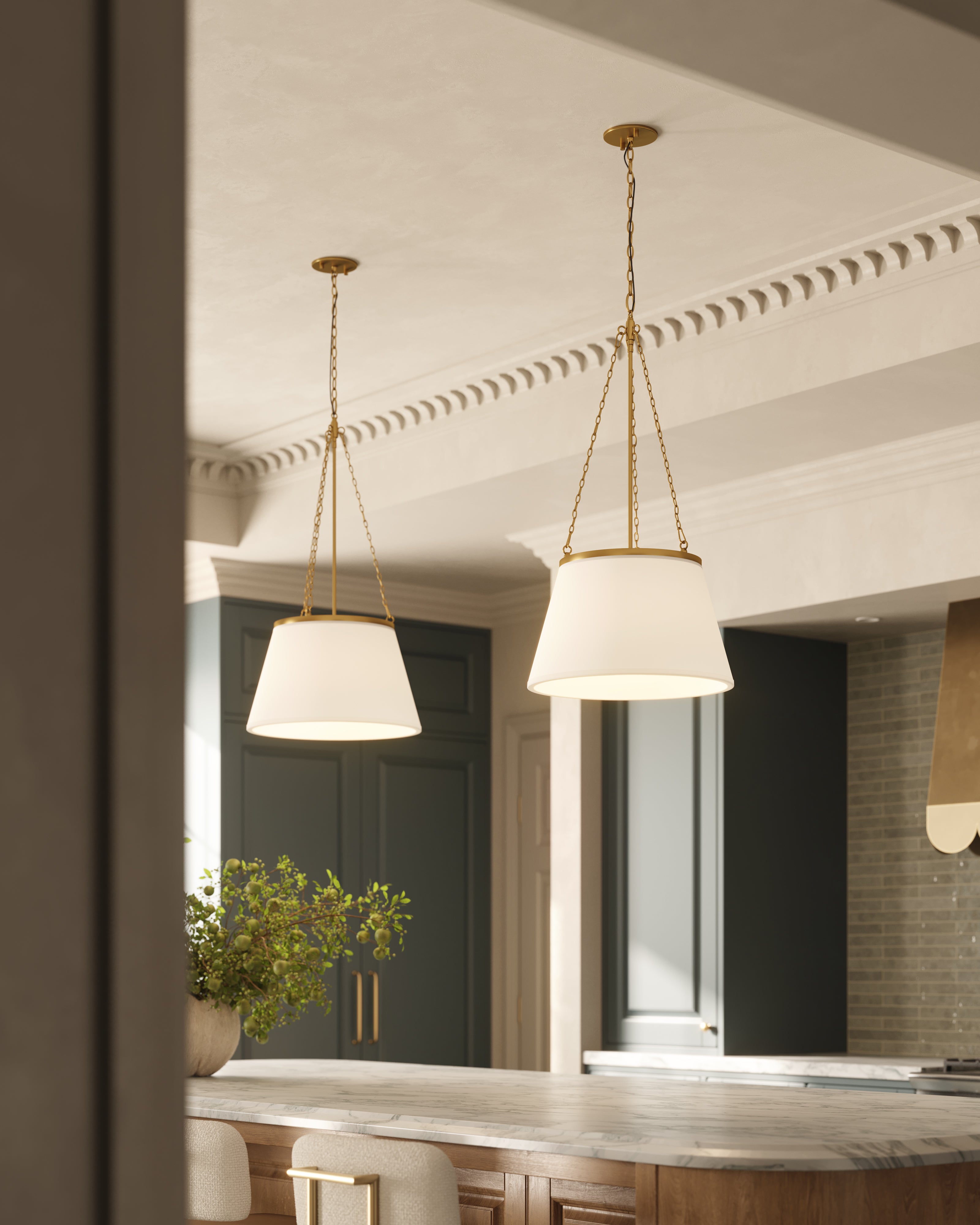 Reynold 18" 1 Light Pendant in Aged Gold/White Linen