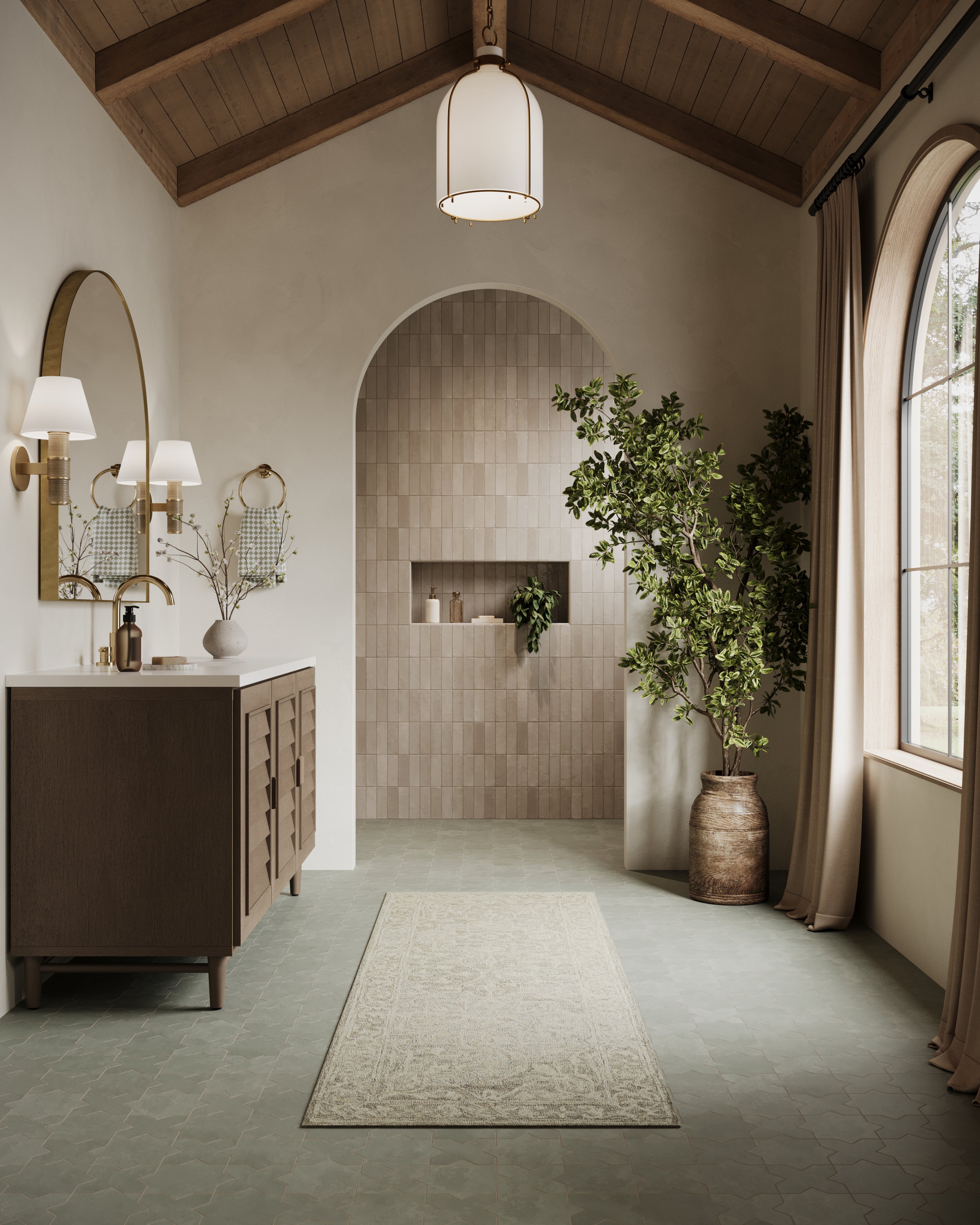 Isabel 11x11 Matte Porcelain Tile Star in Seasalt and Cross in Seasalt