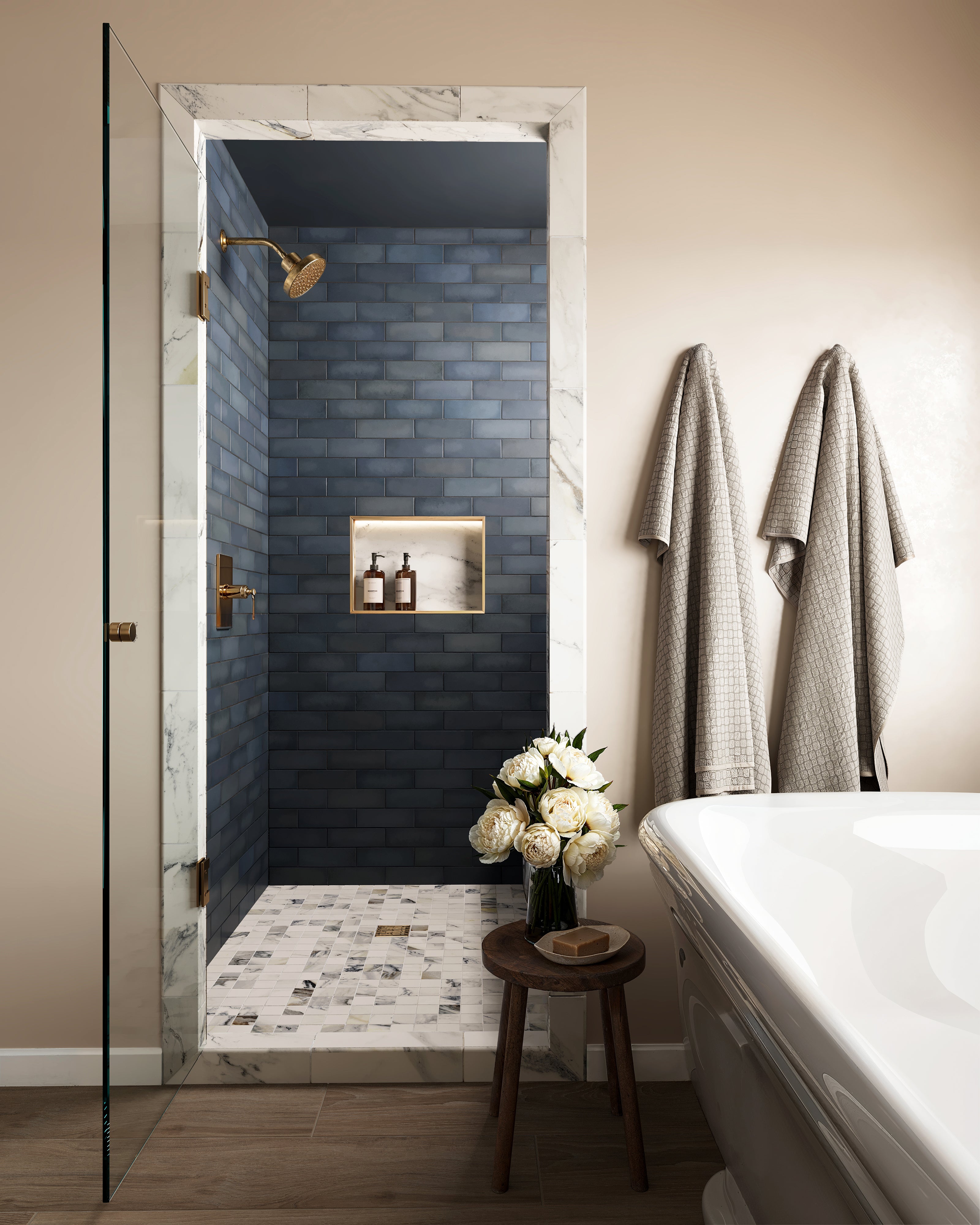 Aniston 3x12 Matte Porcelain Bullnose Tile in Calacatta Antico