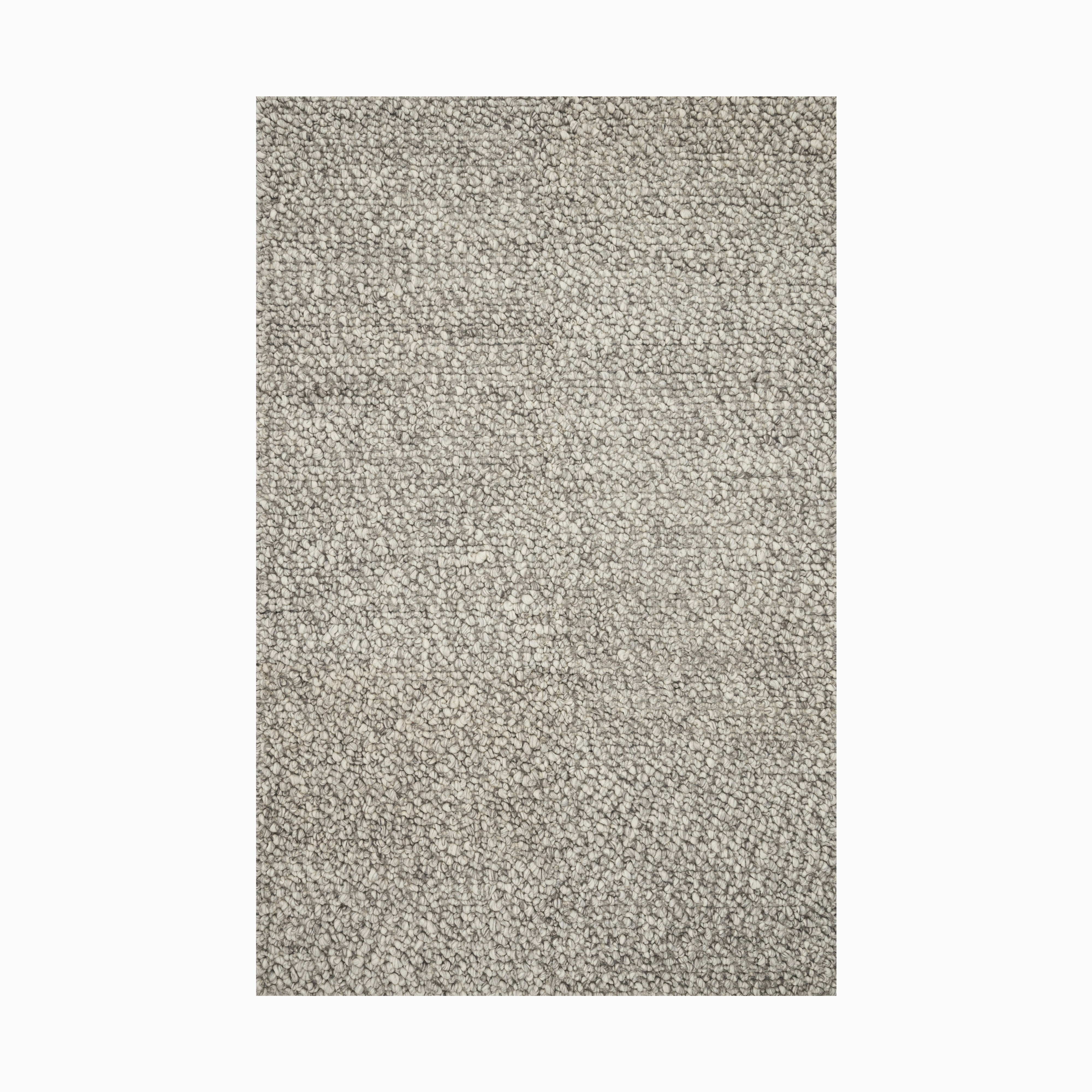 Made from a blend of wool and polyester, this handwoven rug has an ash-gray base with a plush looped texture, ideal for modern spaces.