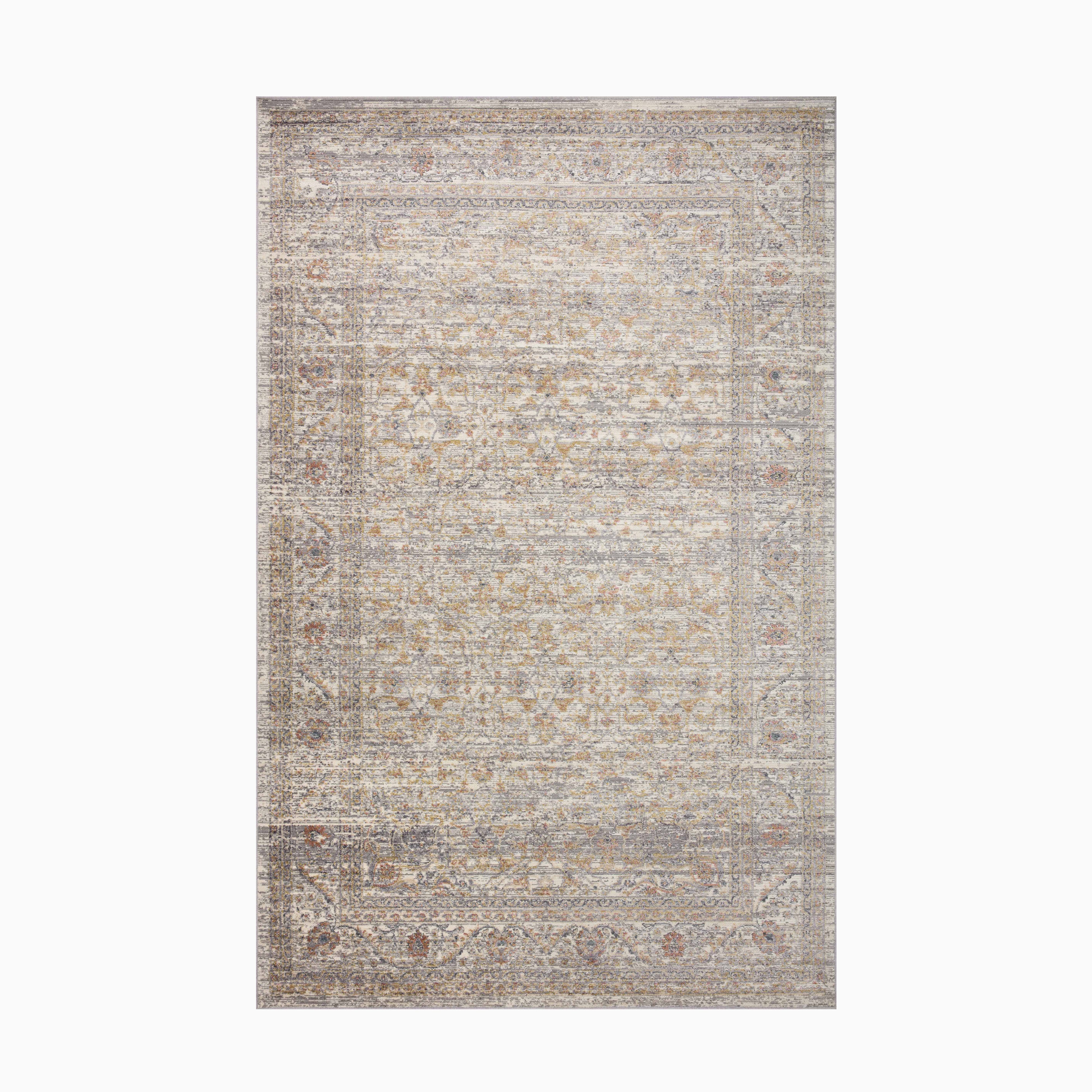 Contemporary power-loomed rug in ash gray with multi-toned accents, featuring a distressed pattern for a modern yet timeless look.