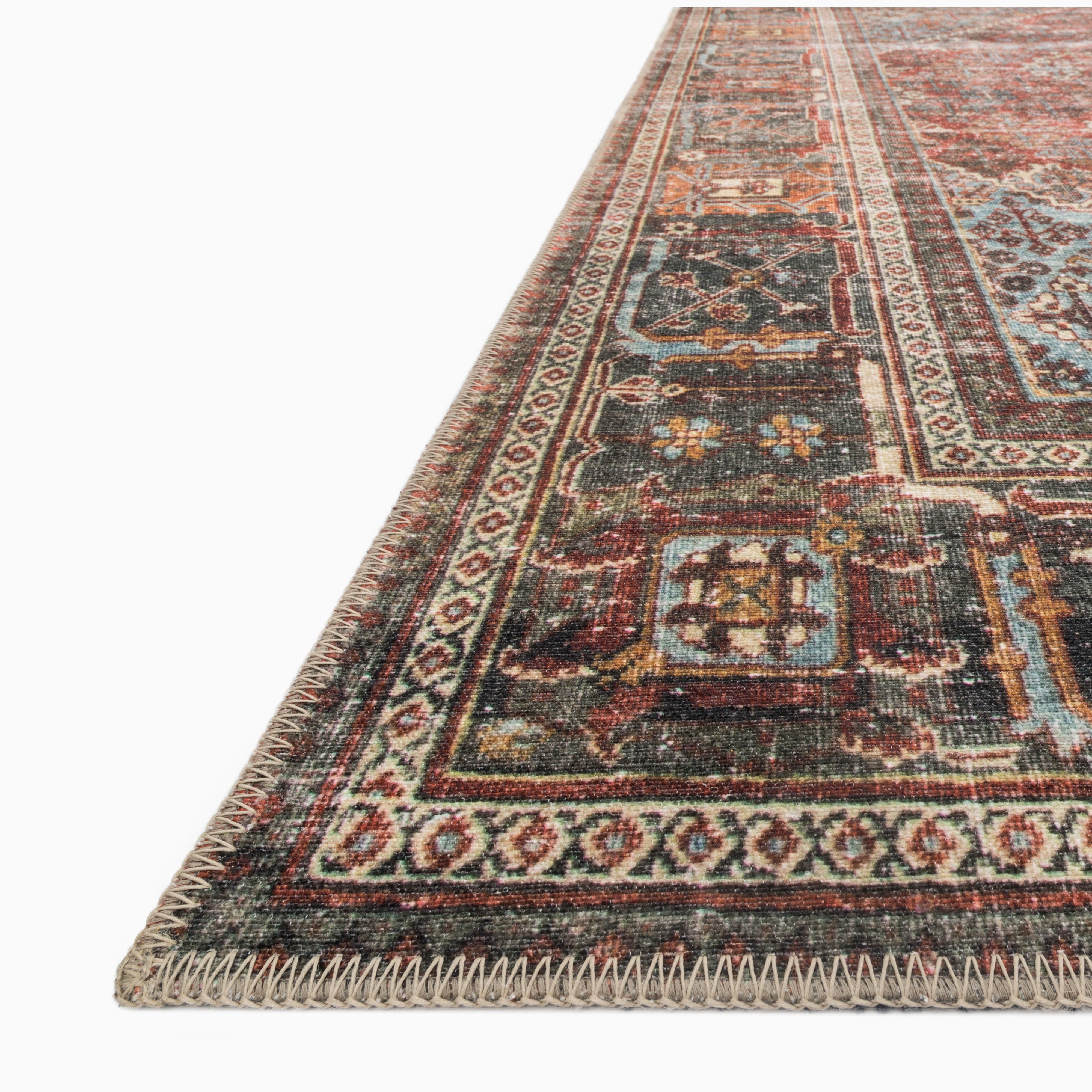 Pascal Polyester Face Rug in Burgundy / Graphite, blending rich red hues with faded gray and gold details, creating an antique-style aesthetic.