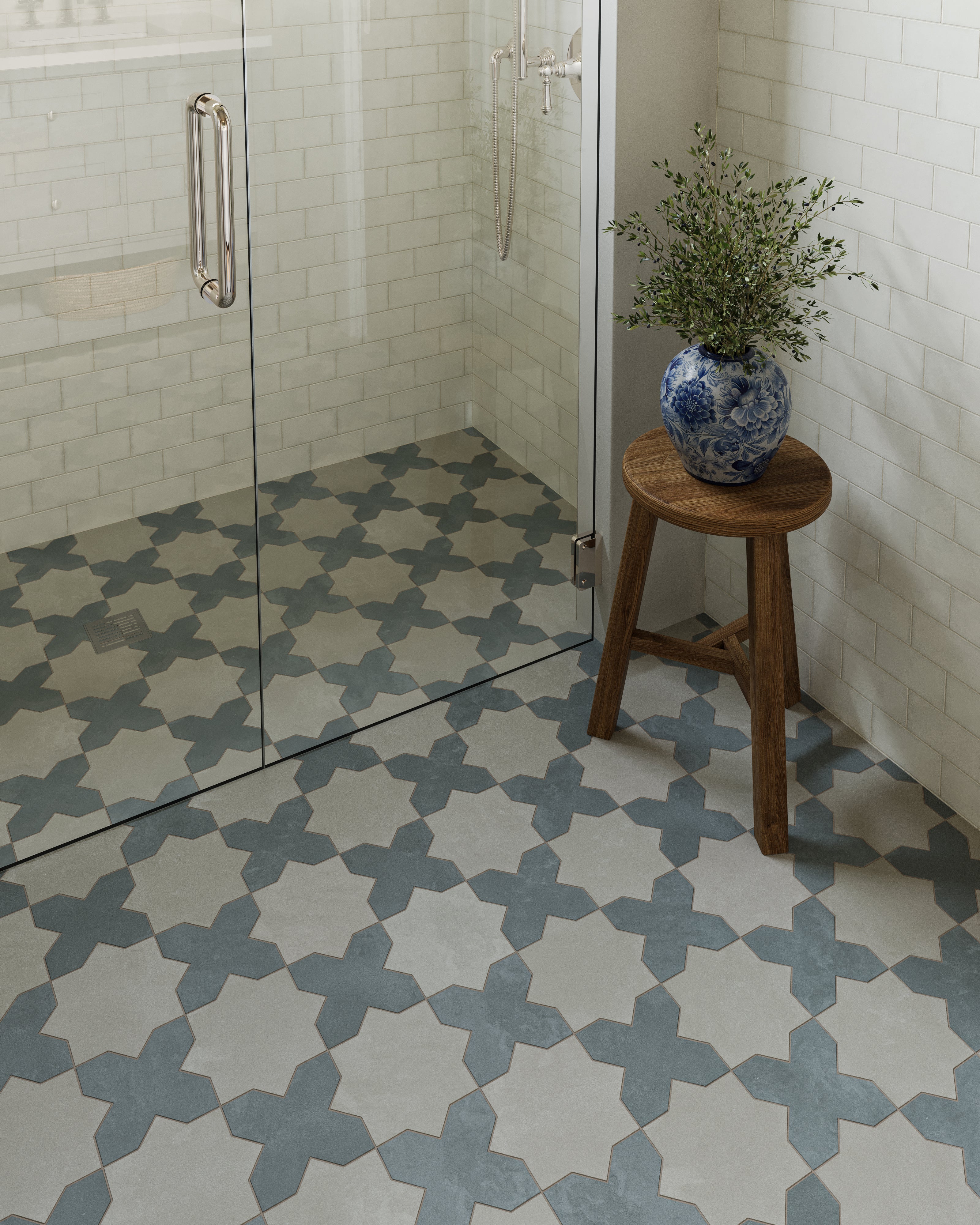 Isabel 11x11 Matte Porcelain Tile Star in Dove and Cross in Slate