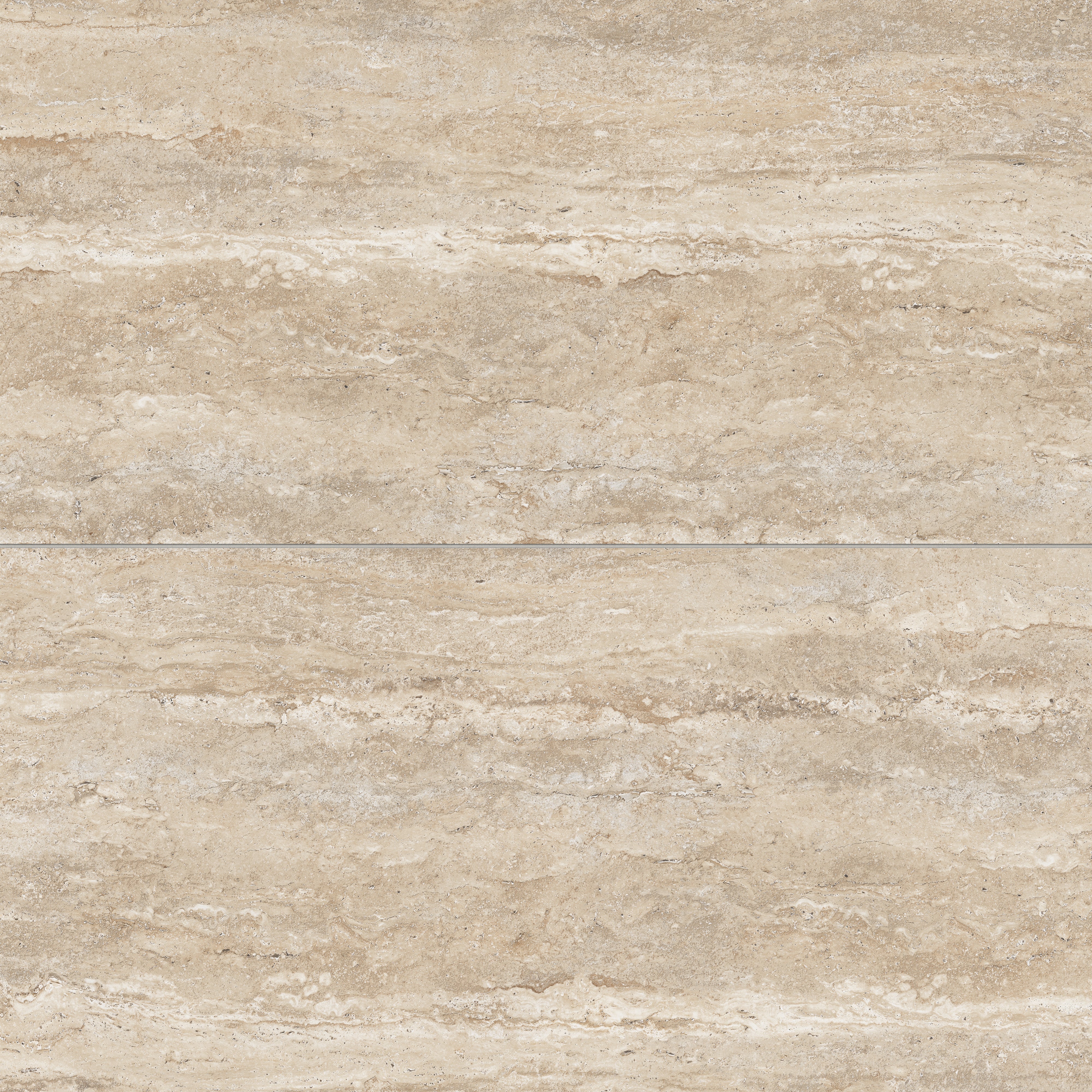 Soft neutral travertine-look porcelain 24x48 matte tile showcasing light tonal variation, horizontal veining, and a natural stone feel.