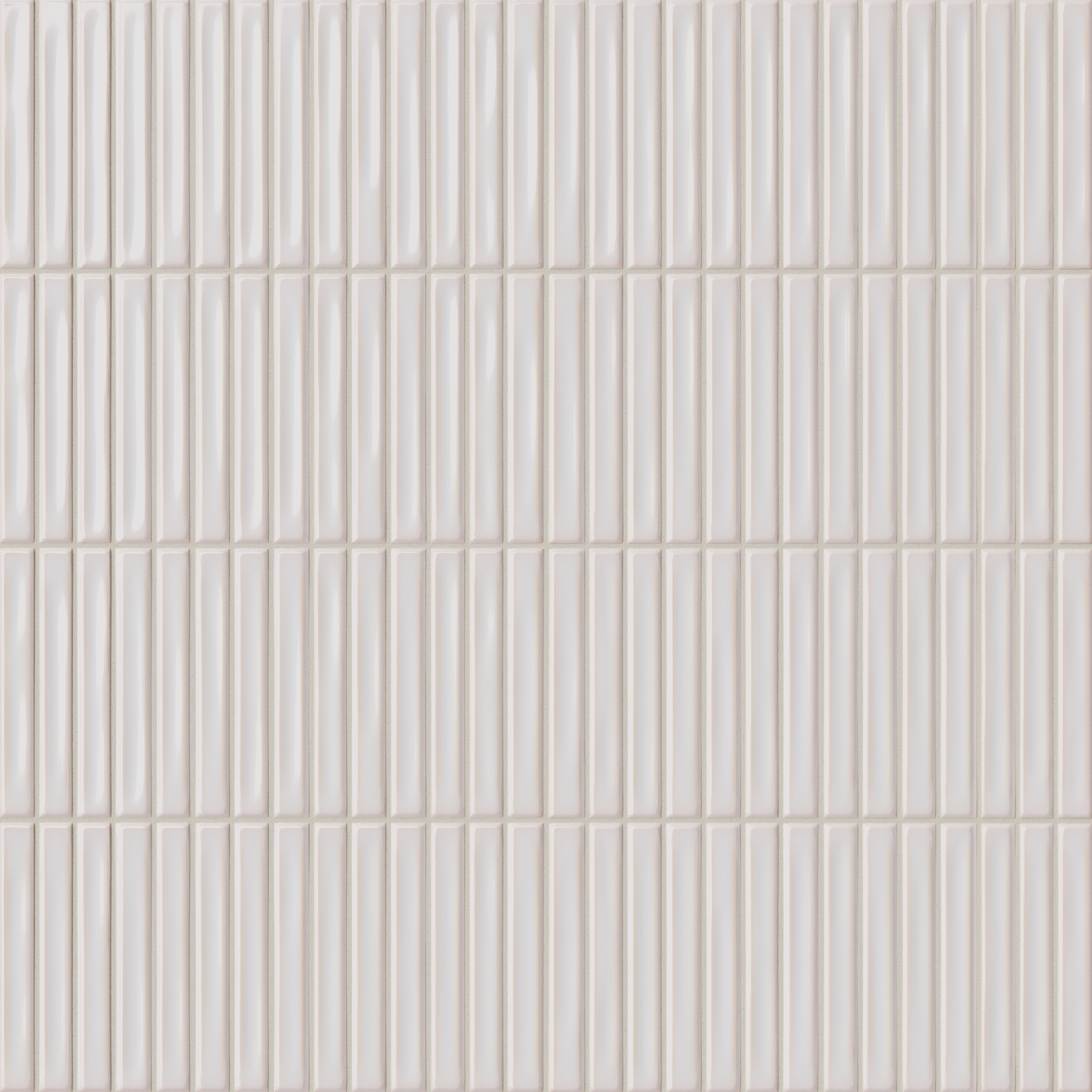 Kitkat mosaic-look tile in crisp white with a glossy finish and mineral- and clay-inspired tonal variation.
