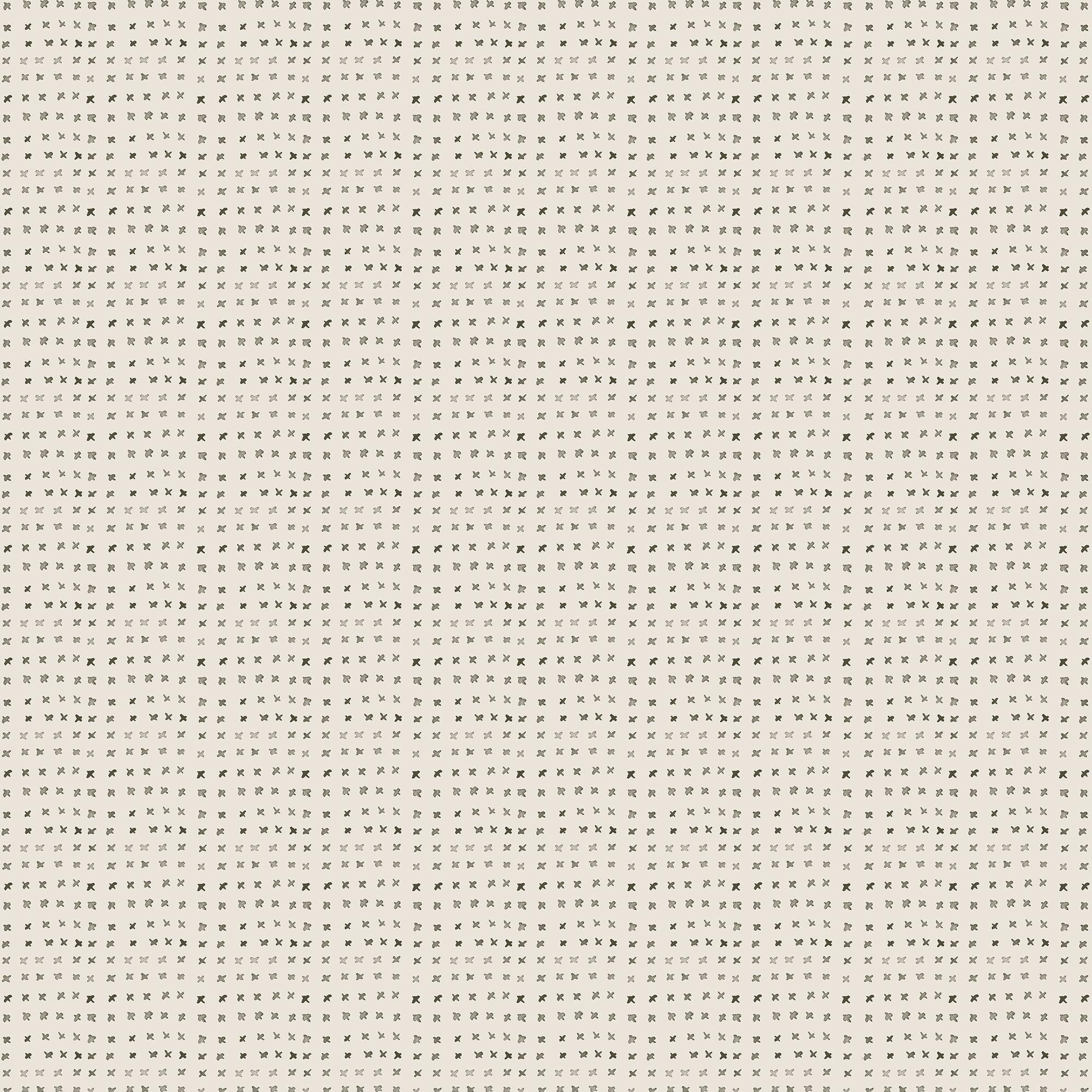 Across Somerset Wallpaper in Olive I, 52" x 132", dark green watercolor-style markings form small abstract motifs over a soft off-white base.