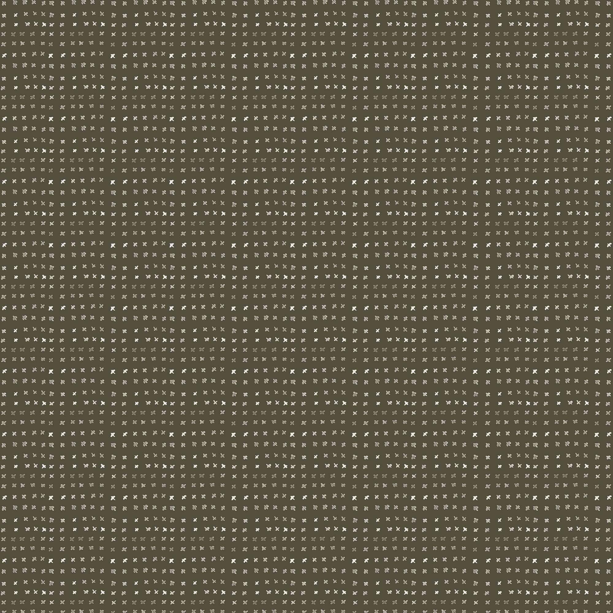 A dark green base sets the tone for Somerset Wallpaper in Olive II, 52" x 132", where soft off-white watercolor-style markings create small abstract motifs.