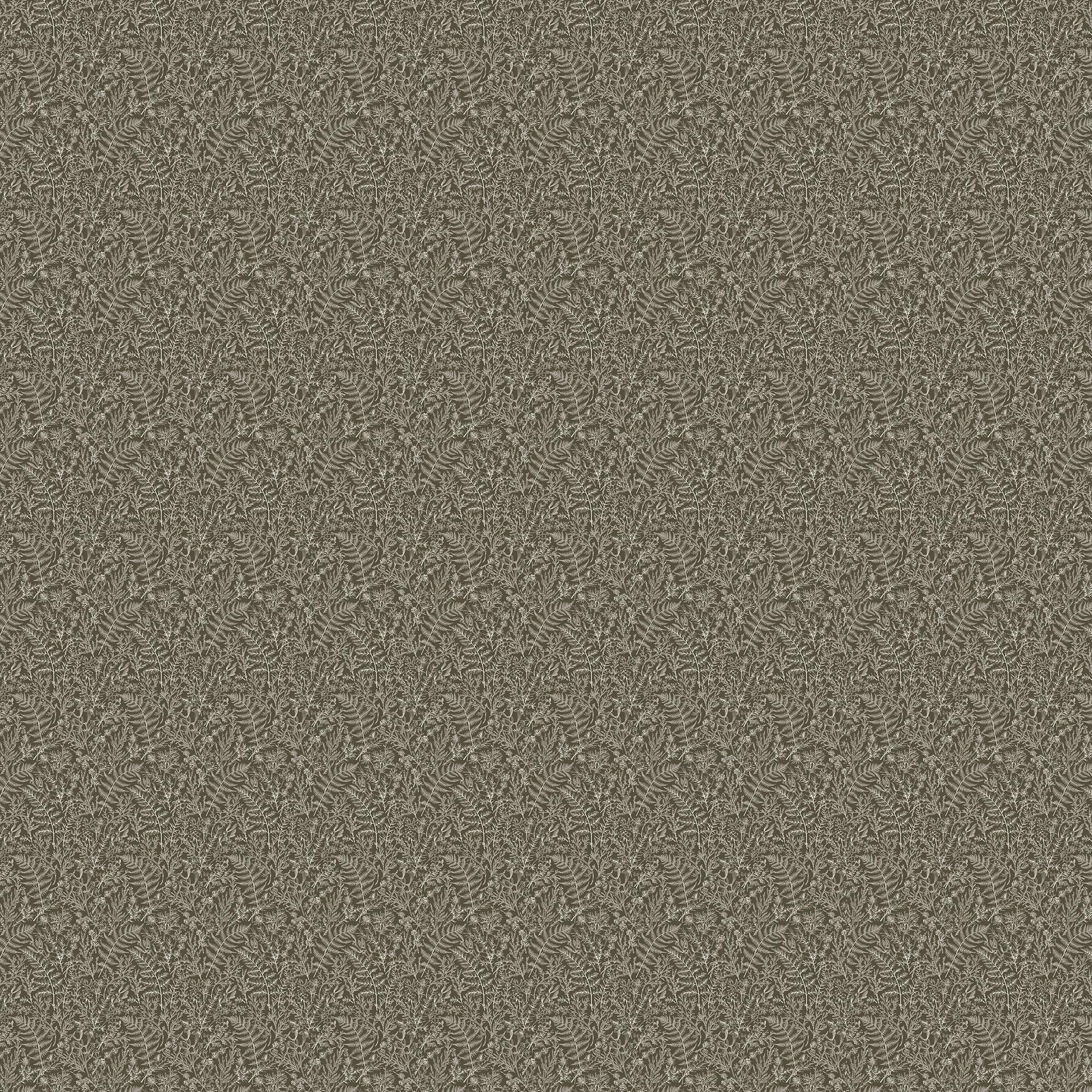 Strafford Wallpaper in Olive I featuring an olive green base layered with delicate creamy white botanical motifs in a hand-sketched style, creating a subtle nature-inspired texture with soft visual depth, sized 52" x 132".