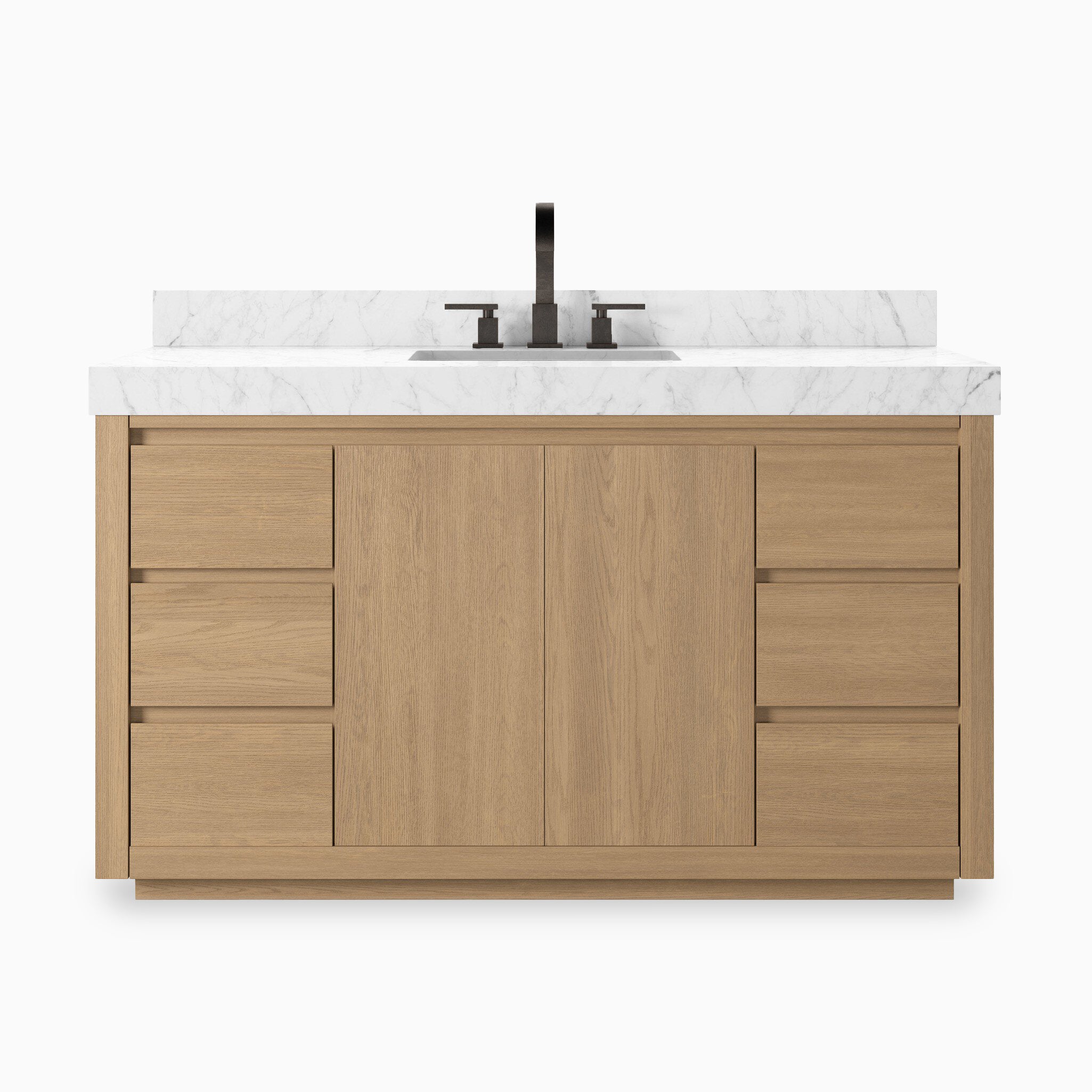 Alisa 55" Single Vanity in Satin Light Wash Oak Veneer with Carrara Marble Top