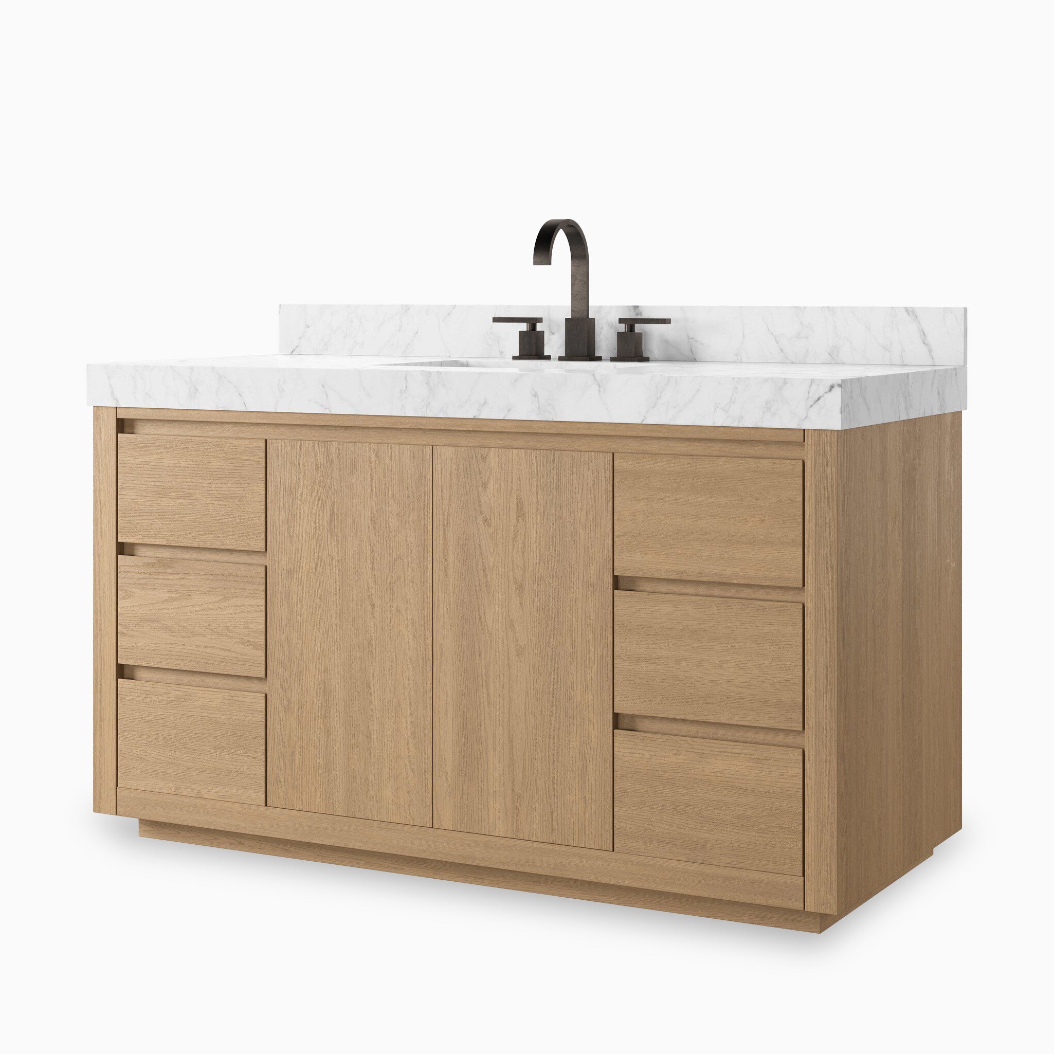 Alisa 55" Single Vanity in Satin Light Wash Oak Veneer with Carrara Marble Top