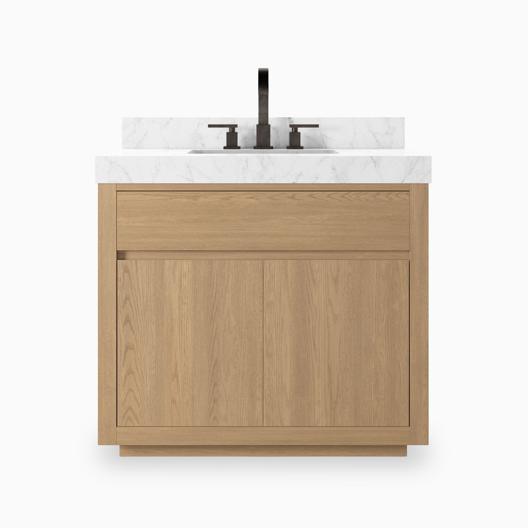 Alisa 36" Single Vanity in Satin Light Wash Oak Veneer with Carrara Marble Top