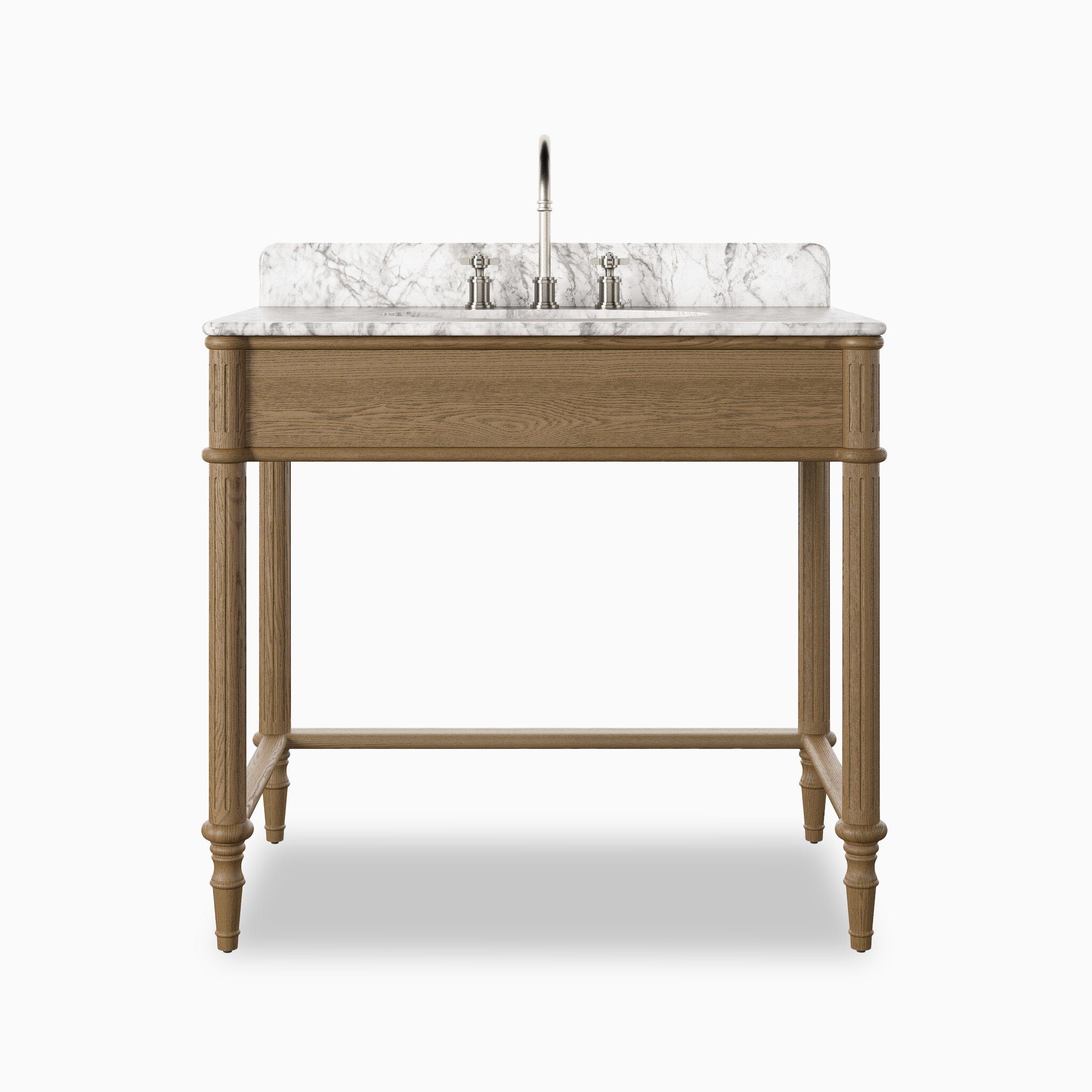 Margot 36" Washstand in Washed Blonde Veneer with Carrara Marble Top