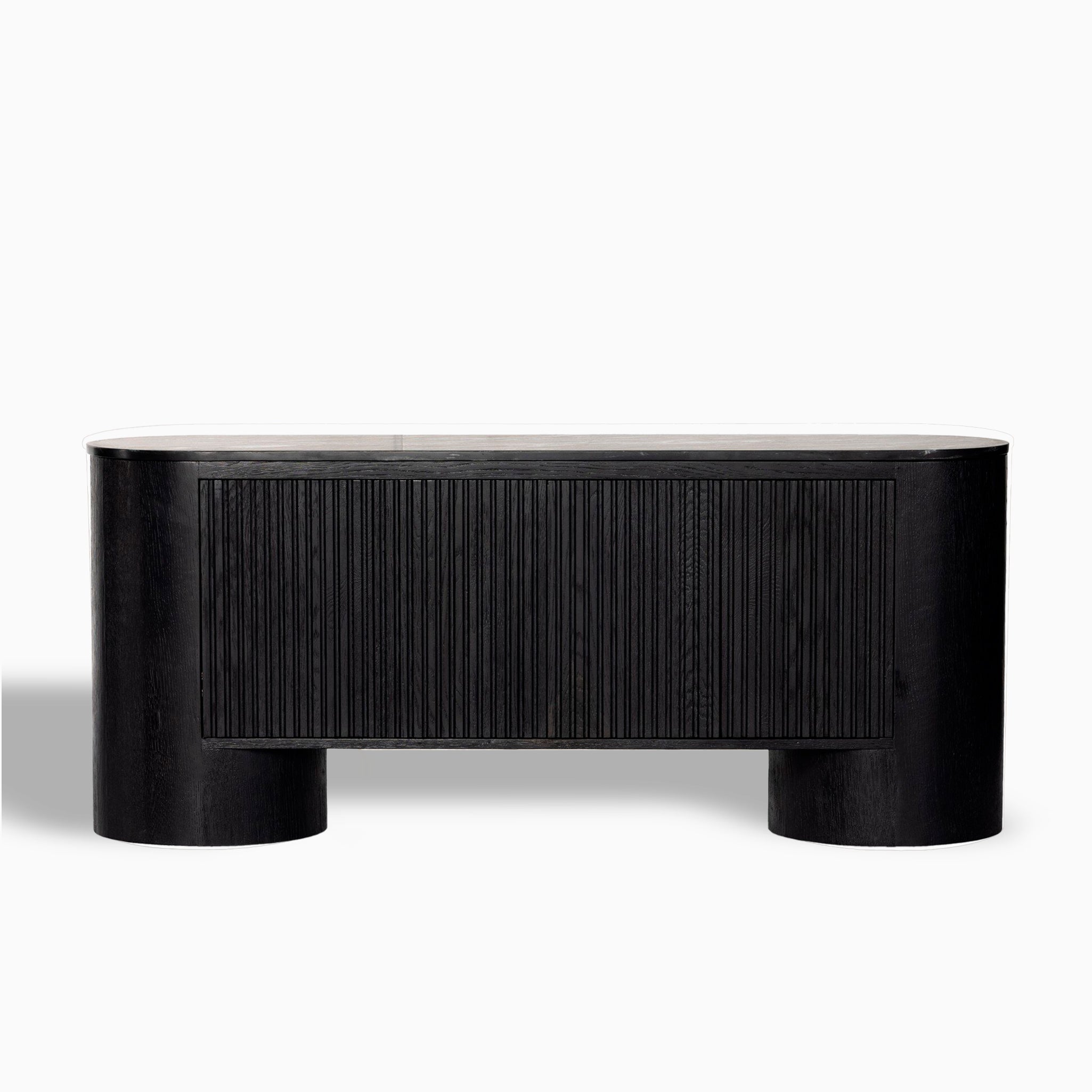 Fannin Media Console in Black Oak Veneer with Black Marble Top