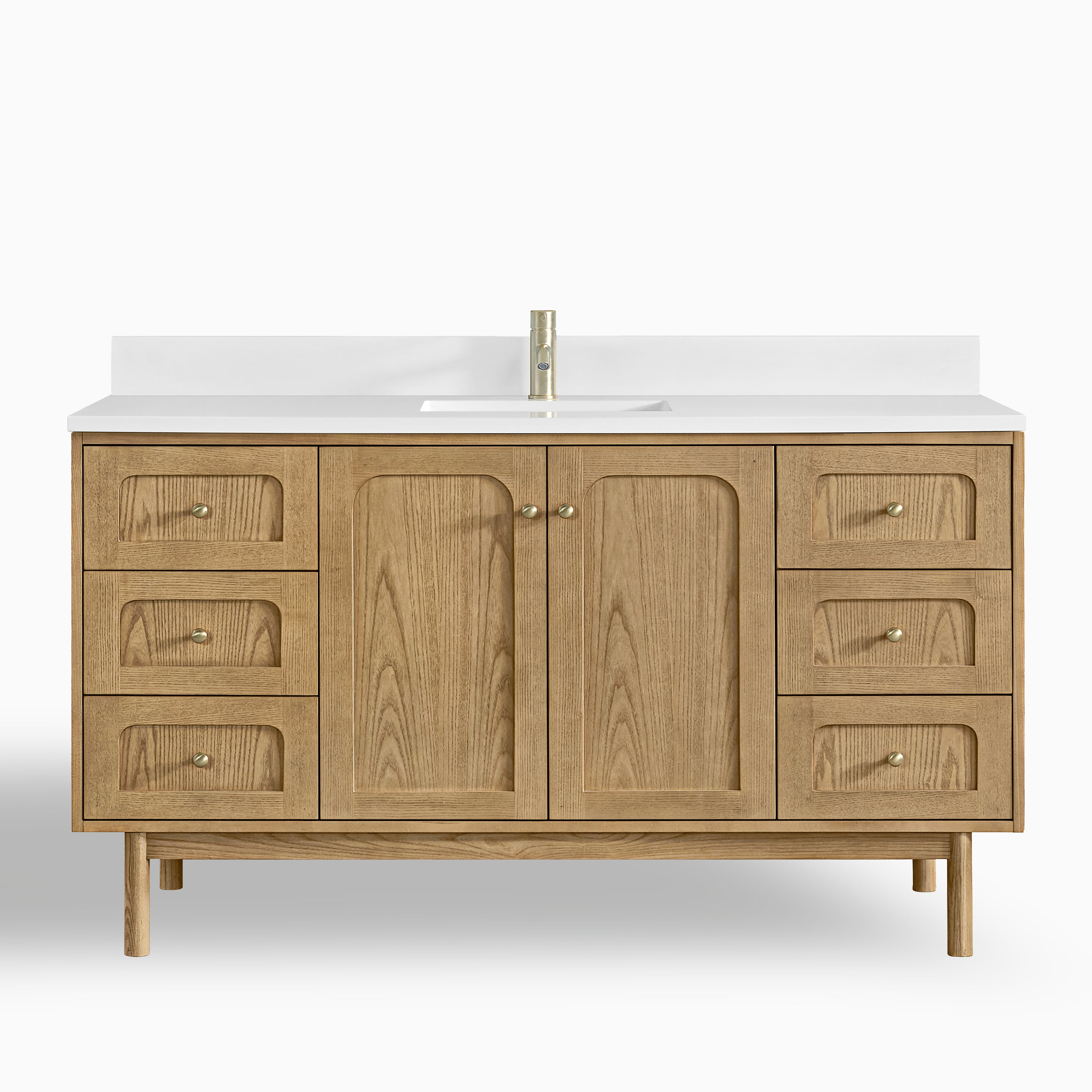 Abigail 60" Single Vanity in Light Natural Oak with Single Hole 3 cm White Zeus Quartz Top & Backsplash