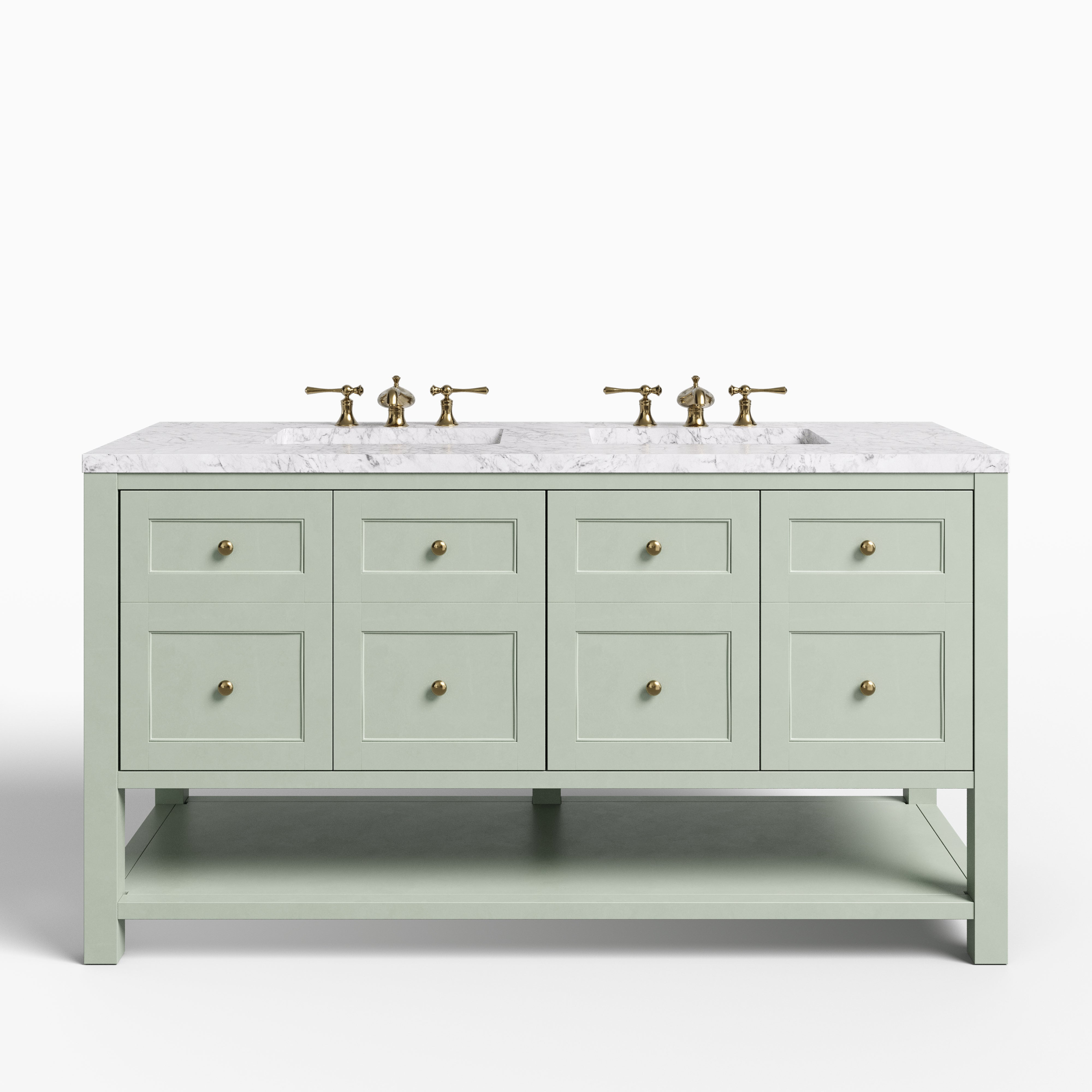 Bridgette 60" Double Vanity in Smokey Celadon with 3 cm Carrara Marble Top