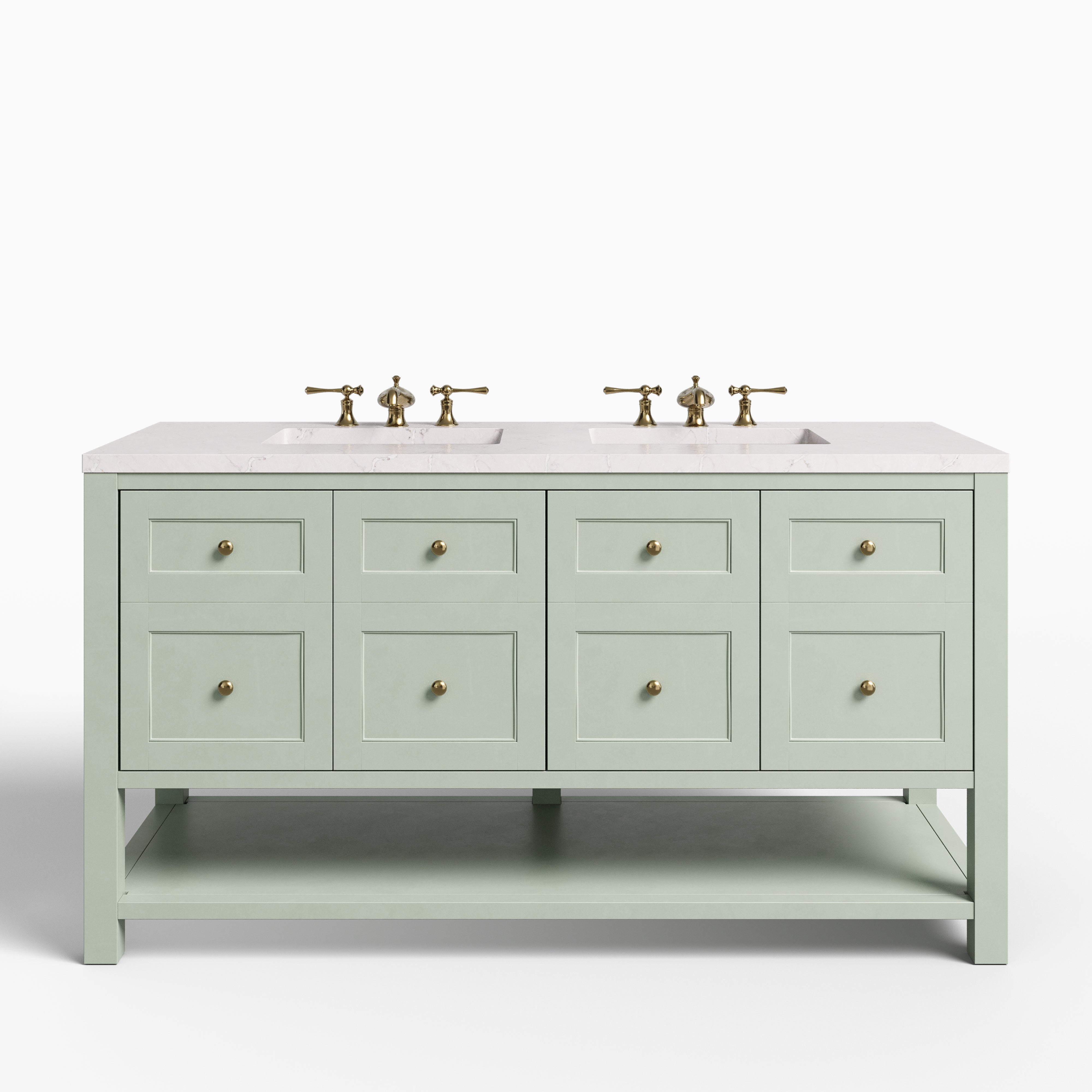 Bridgette 60" Double Vanity in Smokey Celadon with 3 cm Victorian Silver Quartz Top