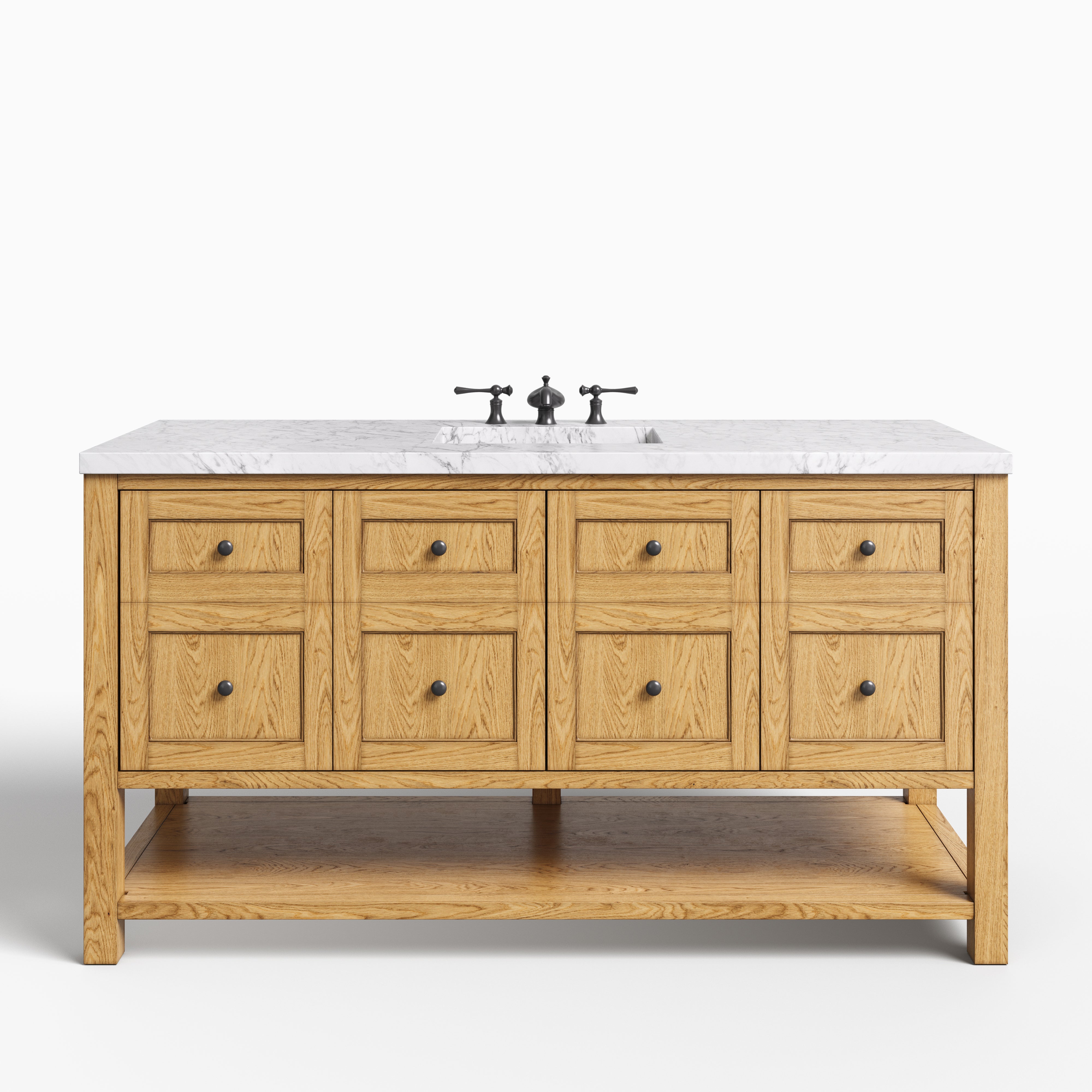 Bridgette 60" Single Vanity in Light Natural Oak with 3 cm Carrara Marble Top