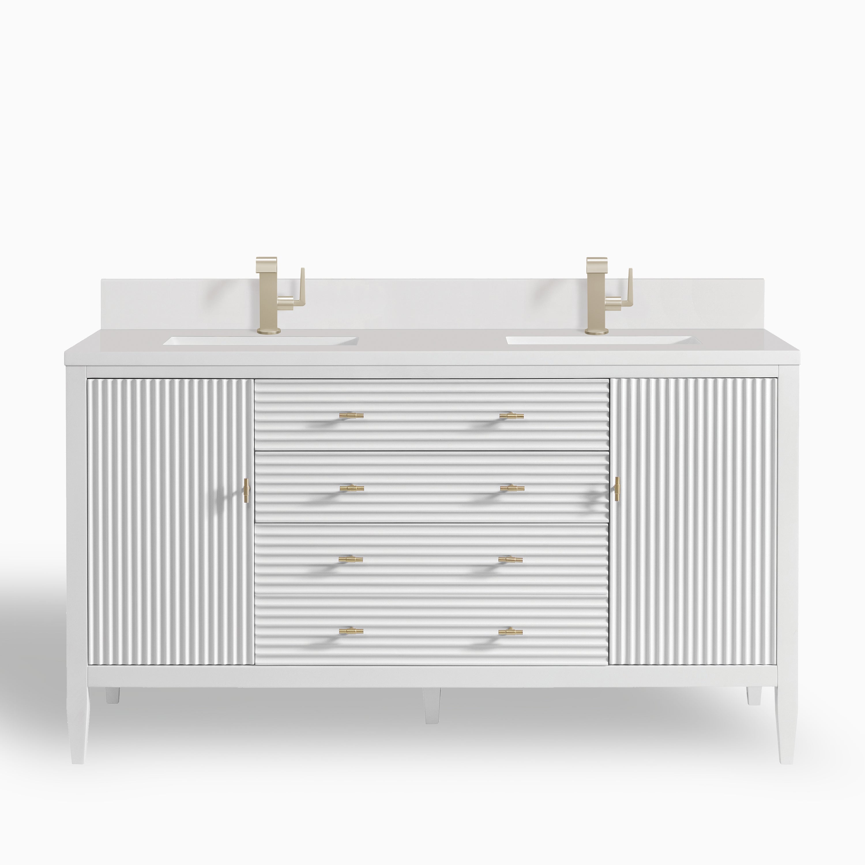 Sasha 60" Double Vanity in Bright White with Single Hole 3 cm White Zeus Quartz Top & Backsplash