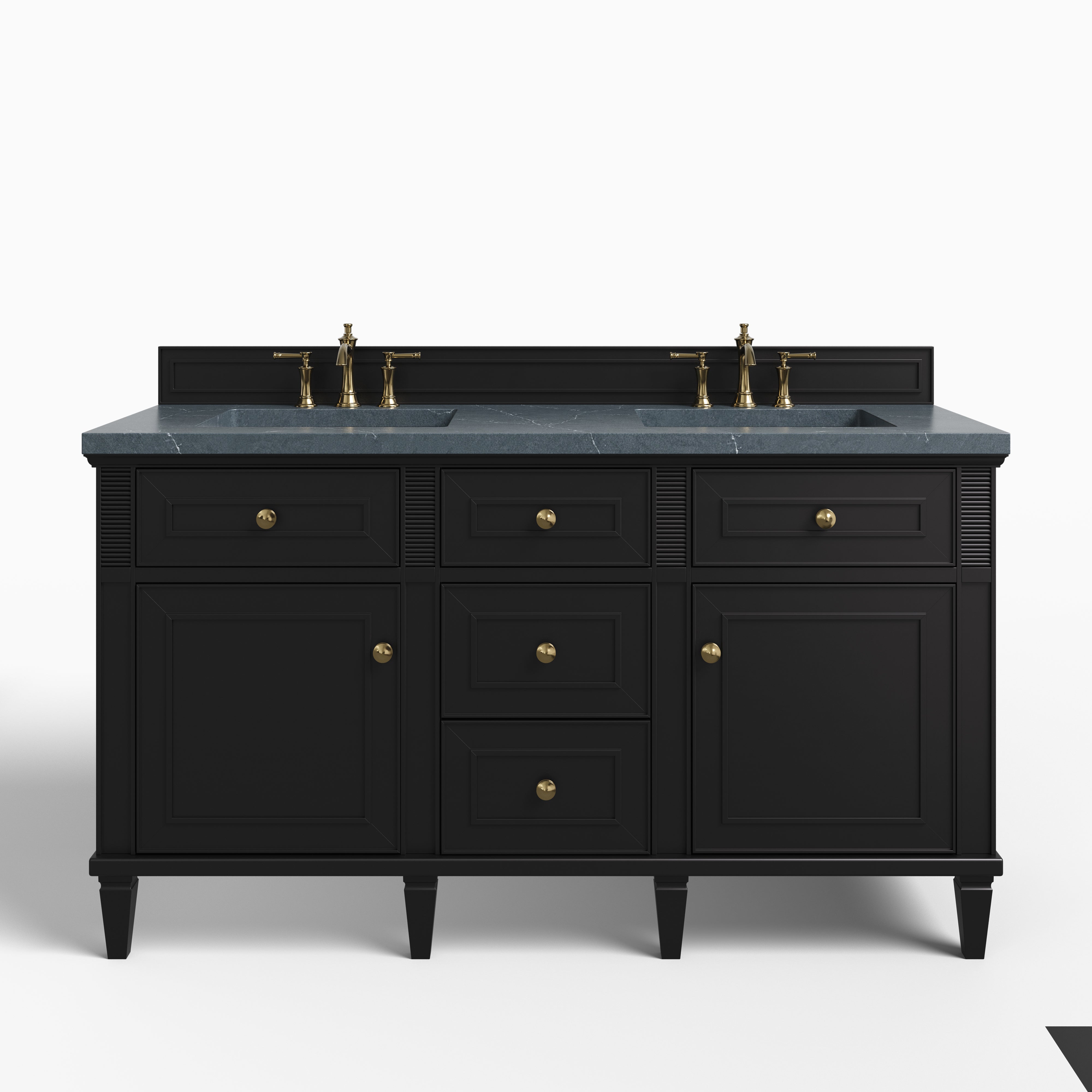 Elodie 60" Double Vanity in Black Onyx with 3 cm Charcoal Soapstone Quartz Top