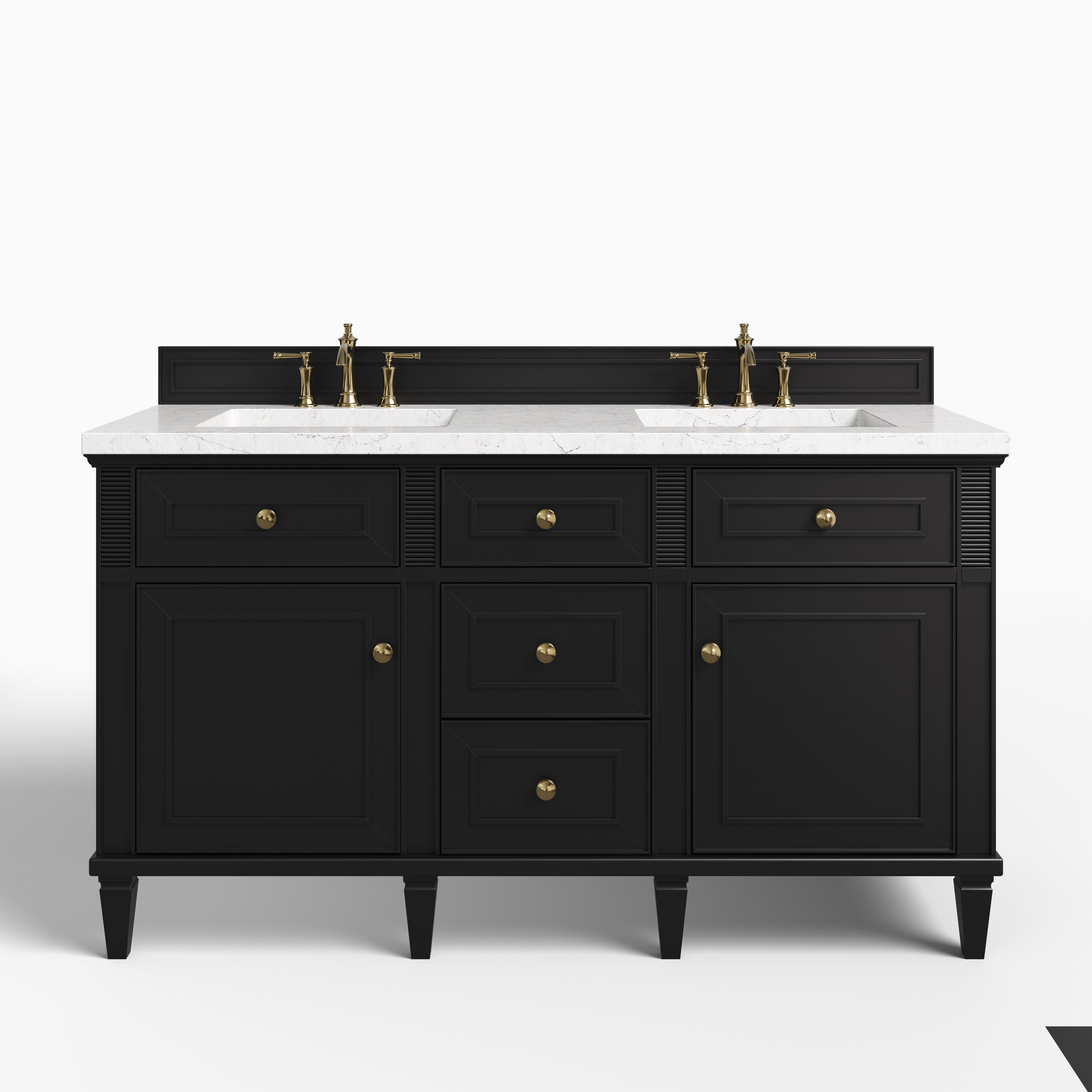 Elodie 60" Double Vanity in Black Onyx with 3 cm Eternal Jasmine Pearl Quartz Top