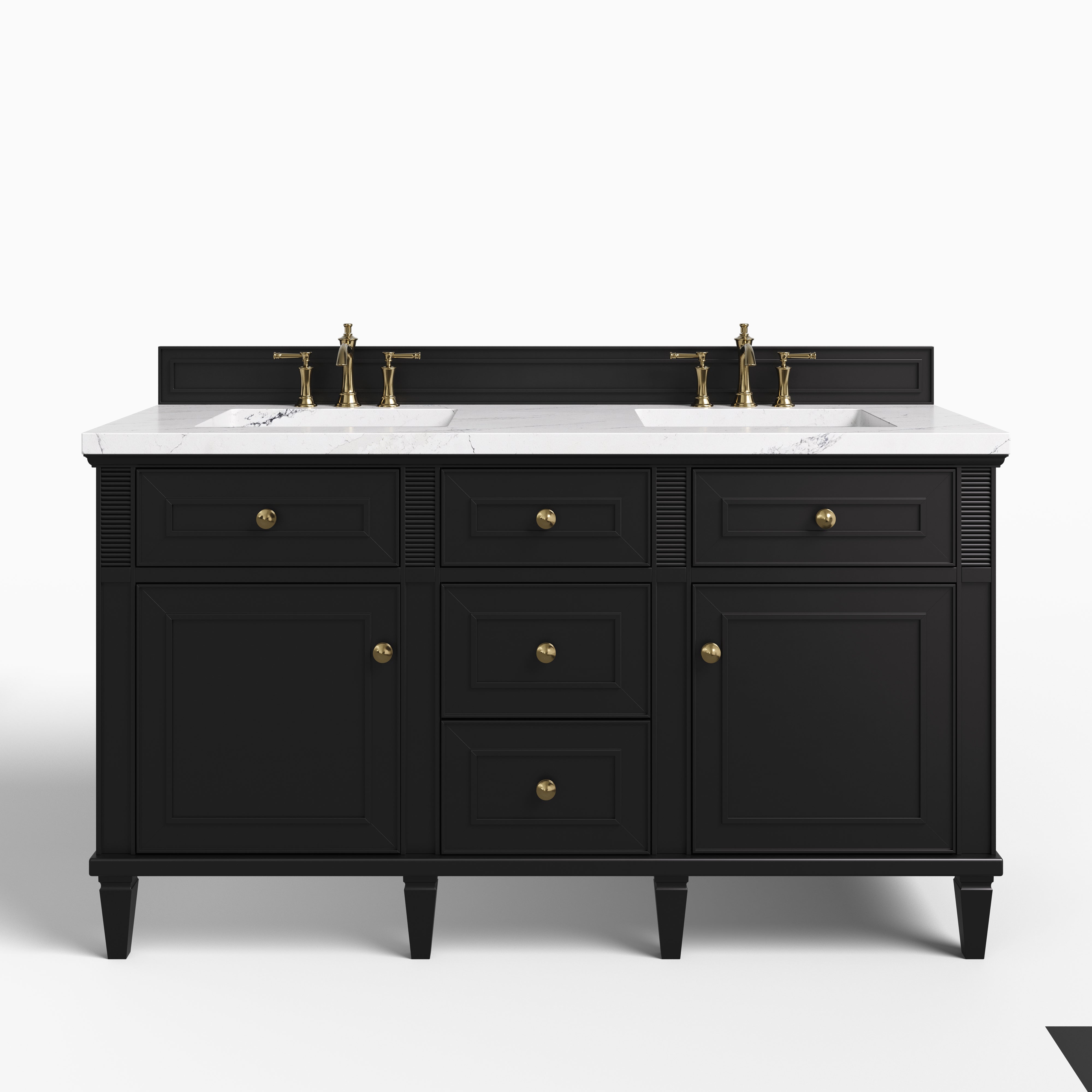 Elodie 60" Double Vanity in Black Onyx with 3 cm Ethereal Noctis Quartz Top