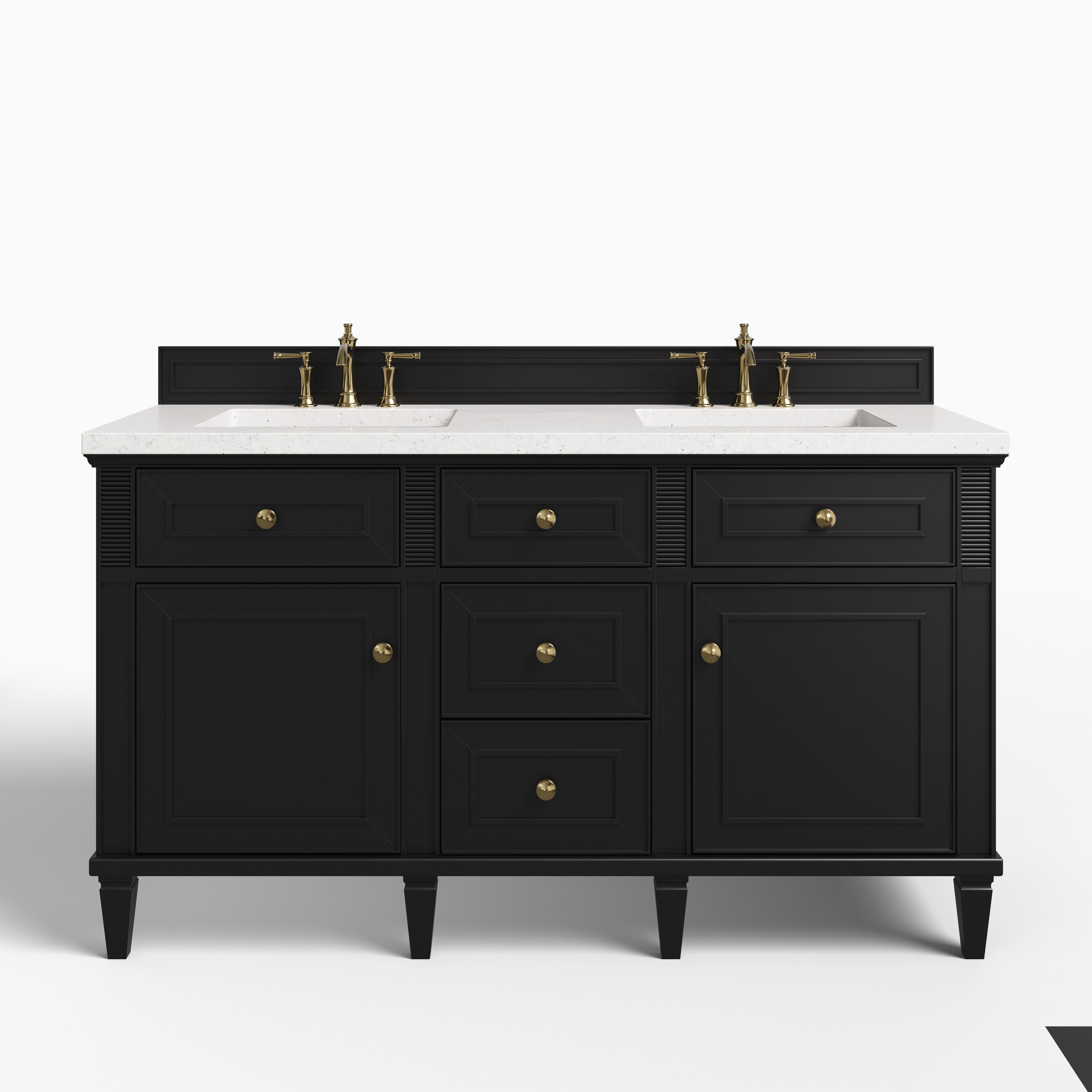 Elodie 60" Double Vanity in Black Onyx with 3 cm Lime Delight Quartz Top