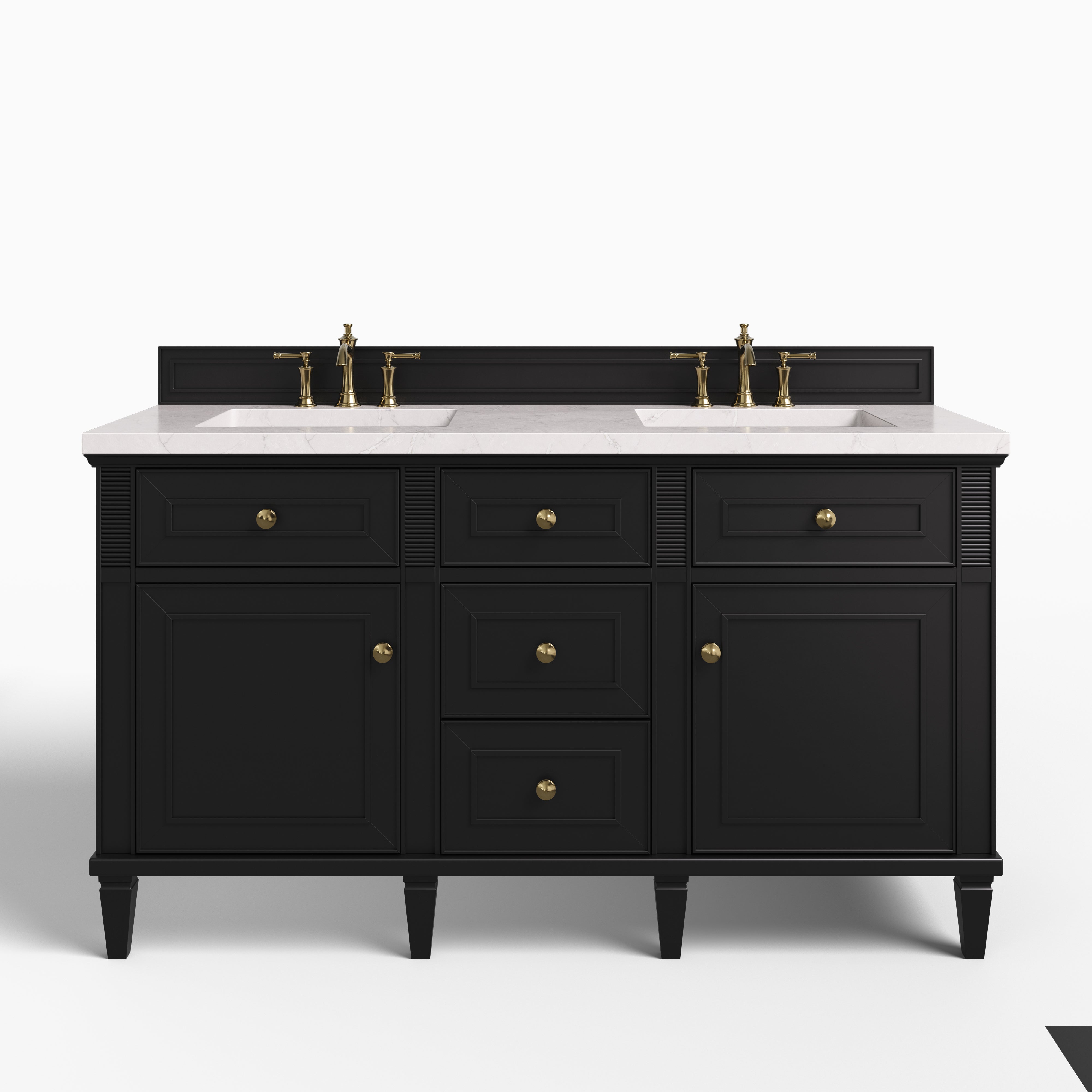 Elodie 60" Double Vanity in Black Onyx with 3 cm Victorian Silver Quartz Top