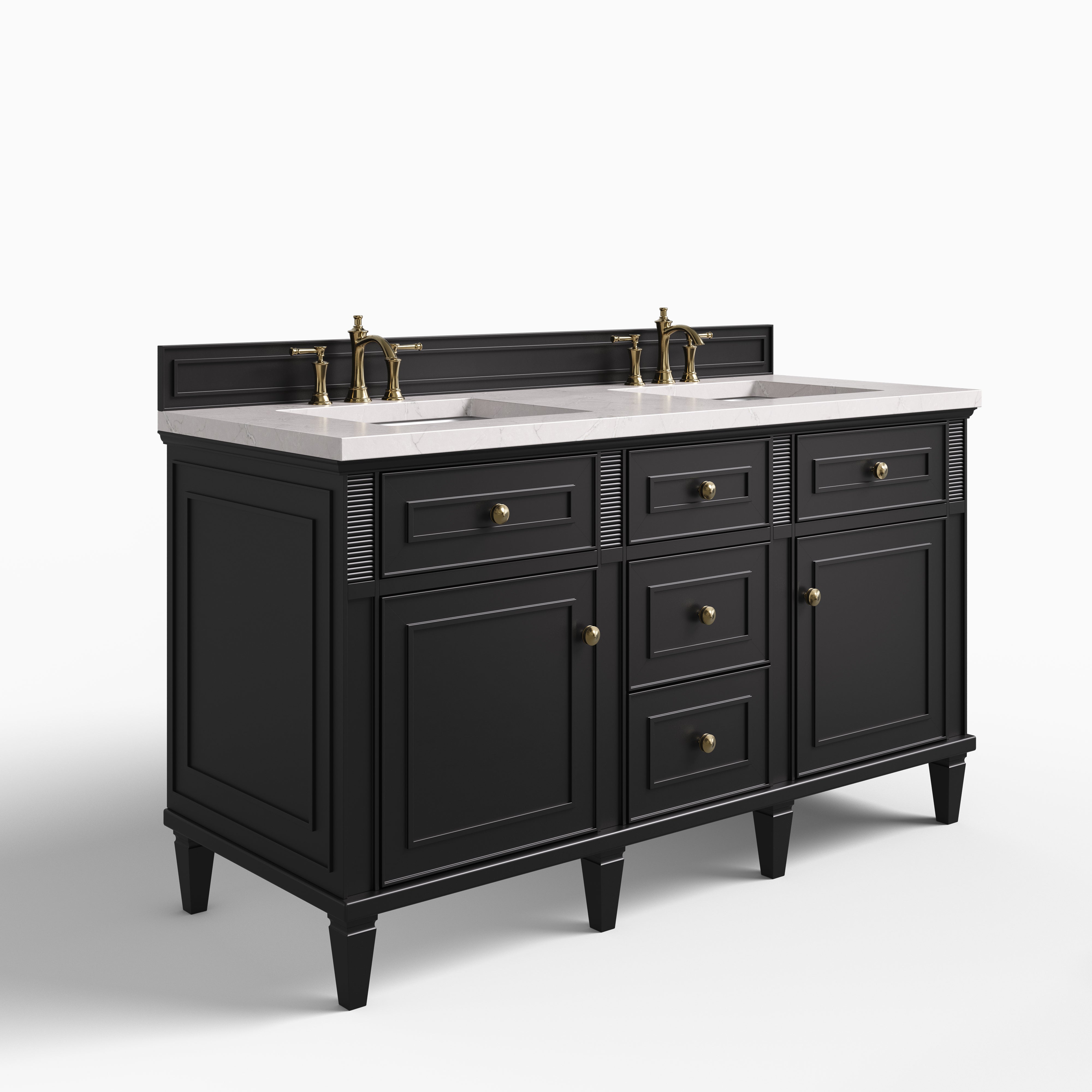 Elodie 60" Double Vanity in Black Onyx with 3 cm Victorian Silver Quartz Top