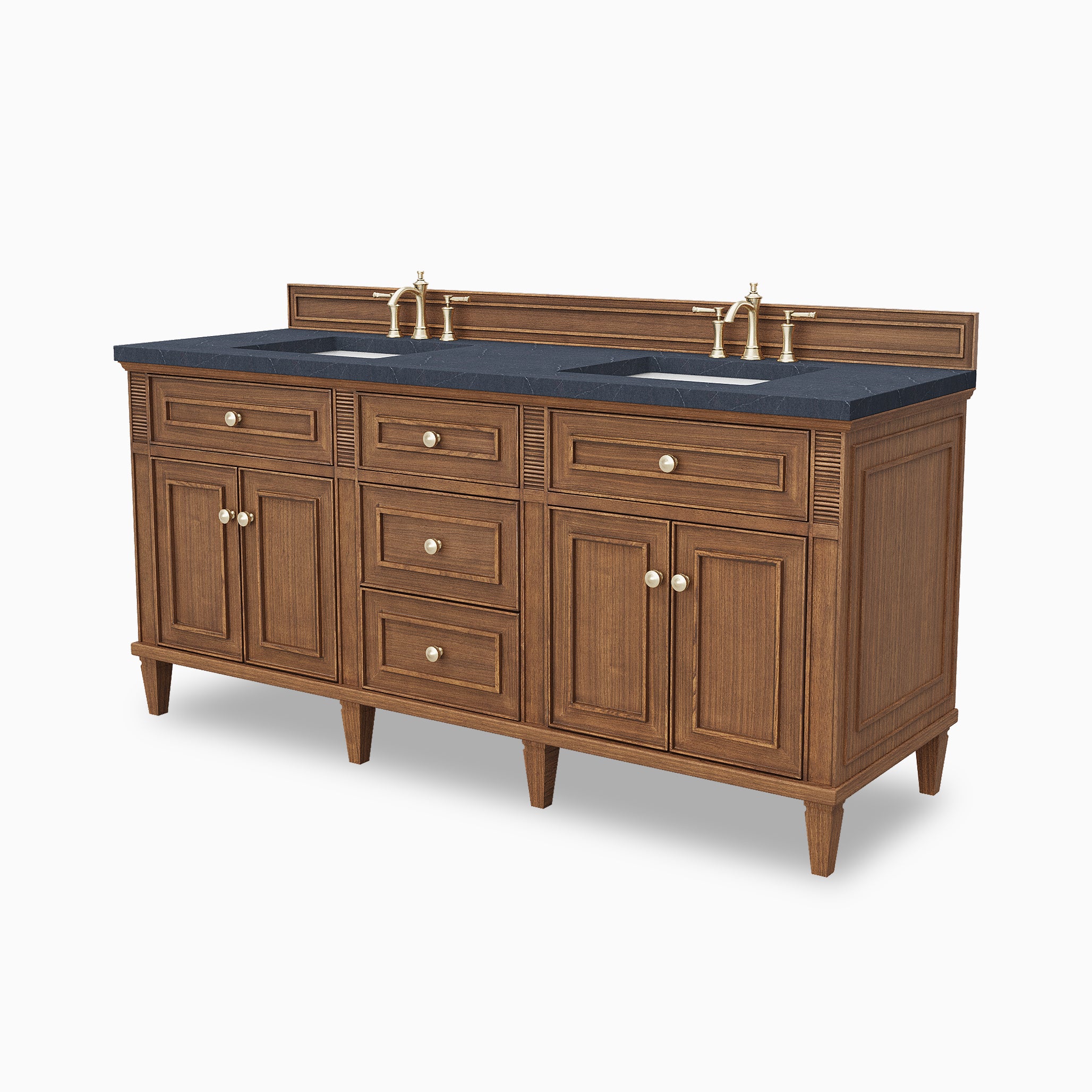 Elodie 72" Double Vanity in Mid-Century Walnut with 3 cm Charcoal Soapstone Quartz Top