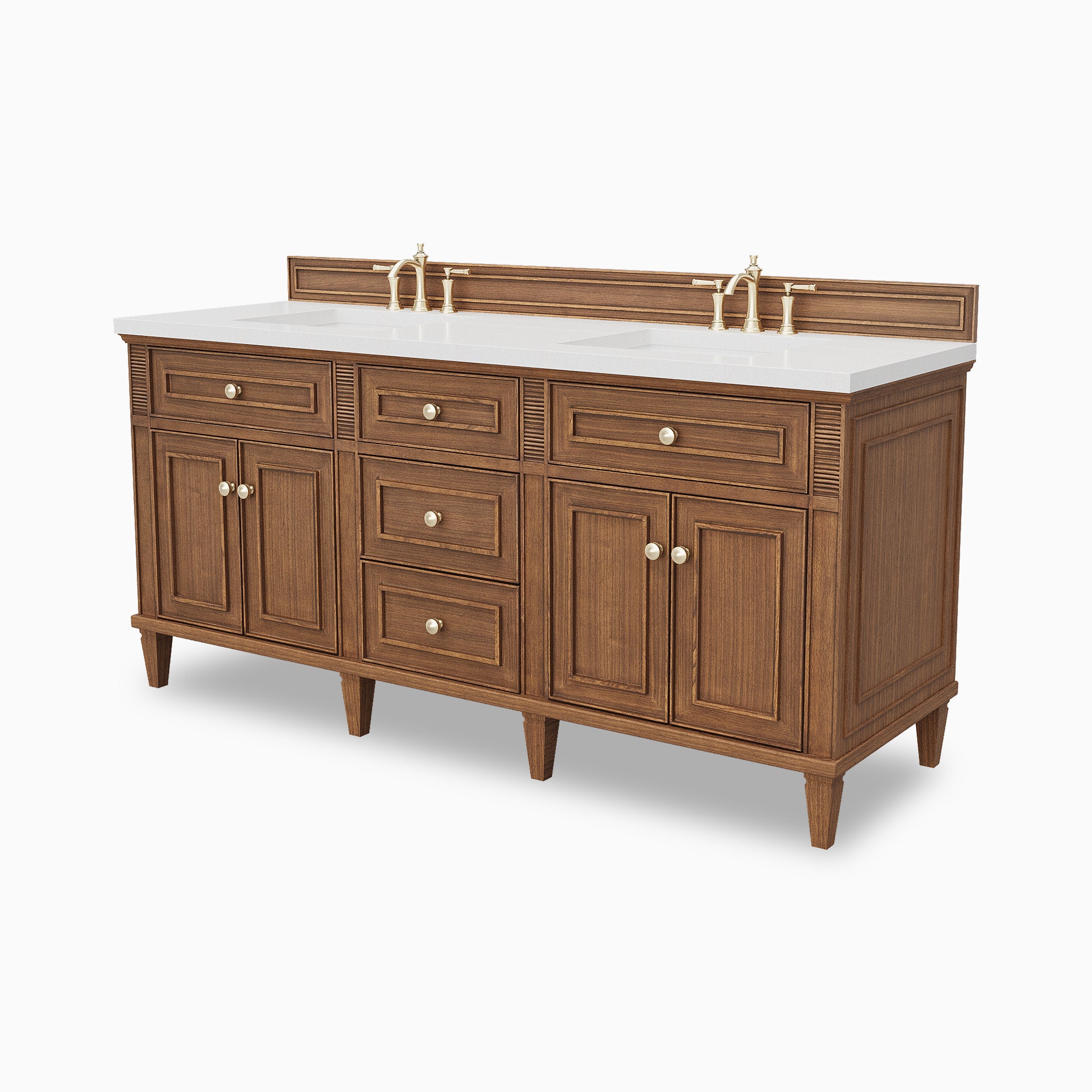 Elodie 72" Double Vanity in Mid-Century Walnut with 3 cm Eternal Jasmine Pearl Quartz Top